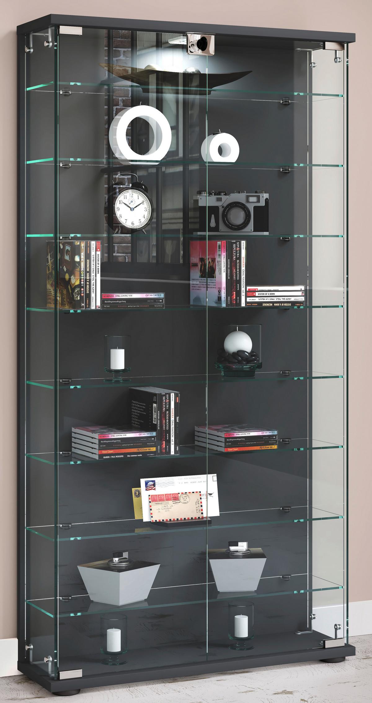 Vitrine Stelas Anthrazit B: 59 cm - Transparent/Anthrazit, Design, Glas/Holzwerkstoff (59/114/17cm) - MID.YOU