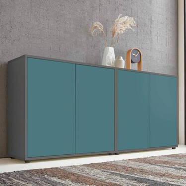Sideboard Mailand 2 B: 158 cm Petrol - Anthrazit/Petrol, MODERN, Holzwerkstoff (158/73/33cm) - MID.YOU