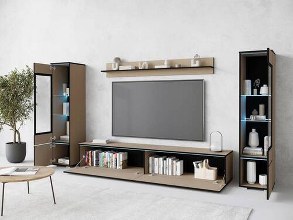 Obývací stěna VERA - šedá/béžová, Design, kompozitní dřevo/plast (240/130/33cm) - Livetastic