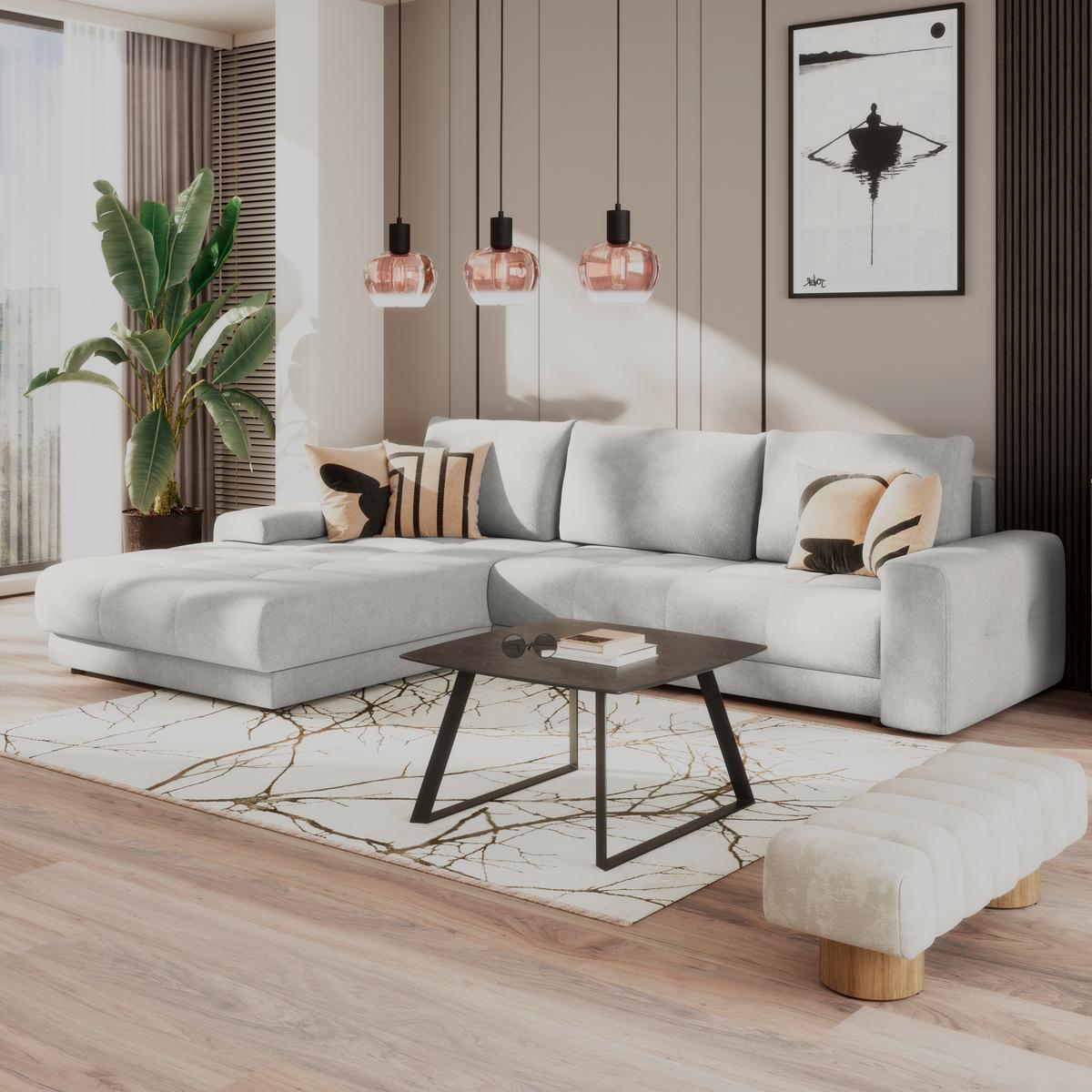 Ecksofa Adria Hellgrau S: 213x308 cm - Hellgrau, Trend, Textil (213/208cm) - Luca Bessoni