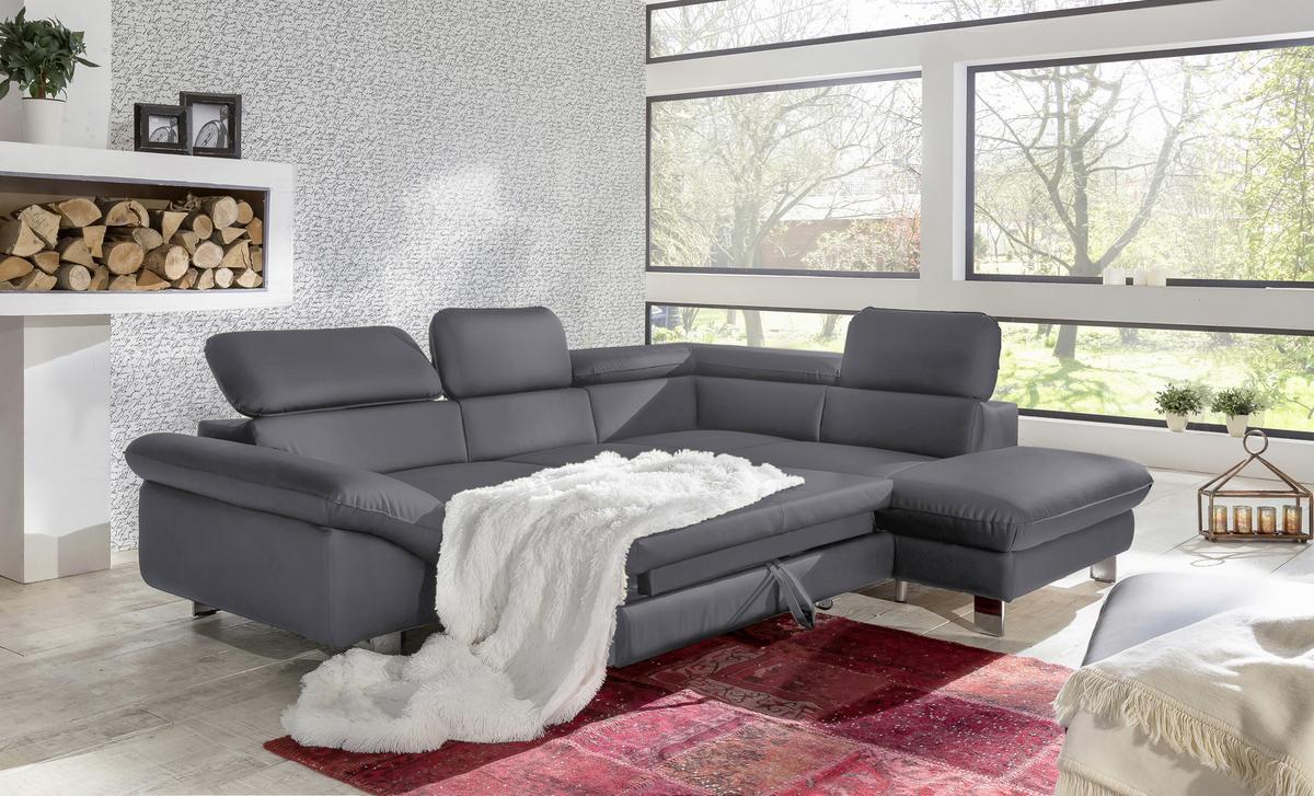 Ecksofa mit Schlaffunktion Driver Fango Lederlook - Chromfarben/Fango, MODERN, Textil (266/214cm) - MID.YOU