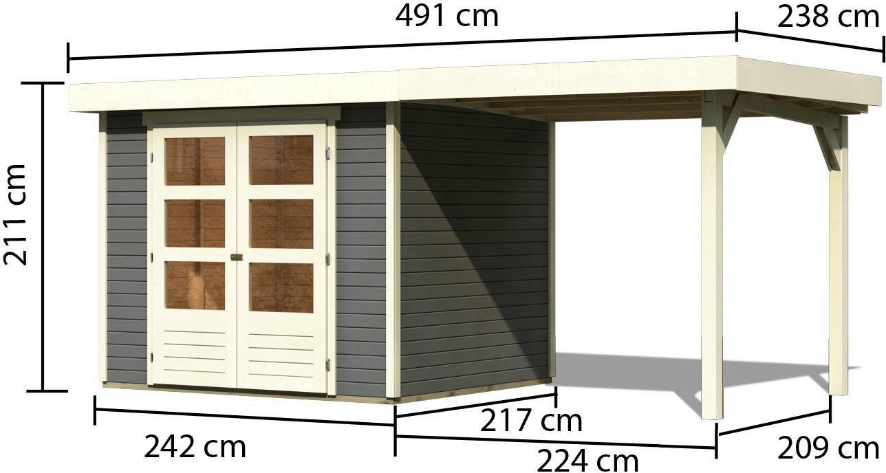 Gartenhaus mit Schleppdach 491x217x211 cm - Grau, Basics, Holz (491/217/211cm) - Karibu