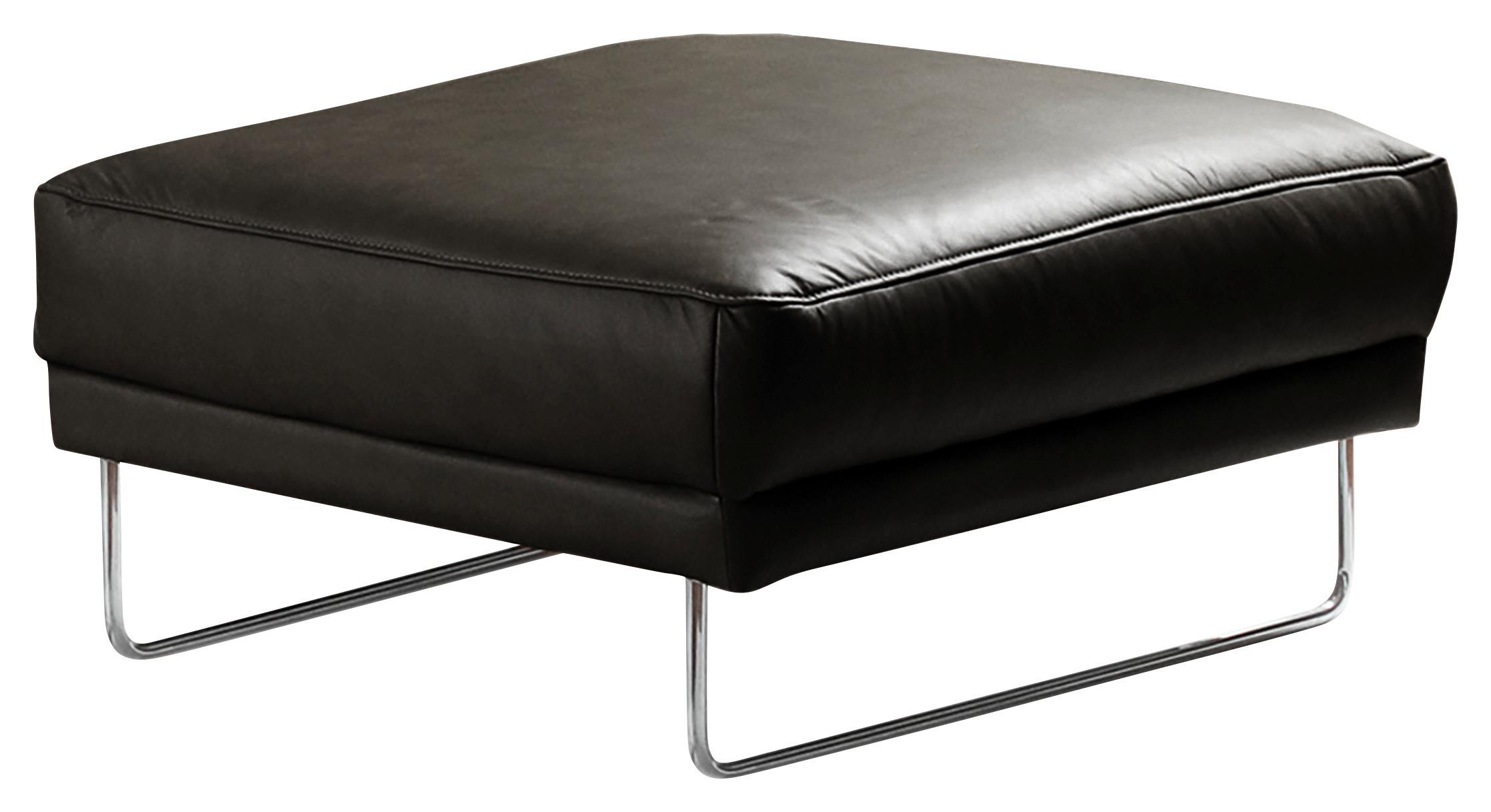 Hocker Spring Schwarz Chrom B: 96 cm - Chromfarben/Schwarz, Design, Leder (96/45/80cm) - P & B