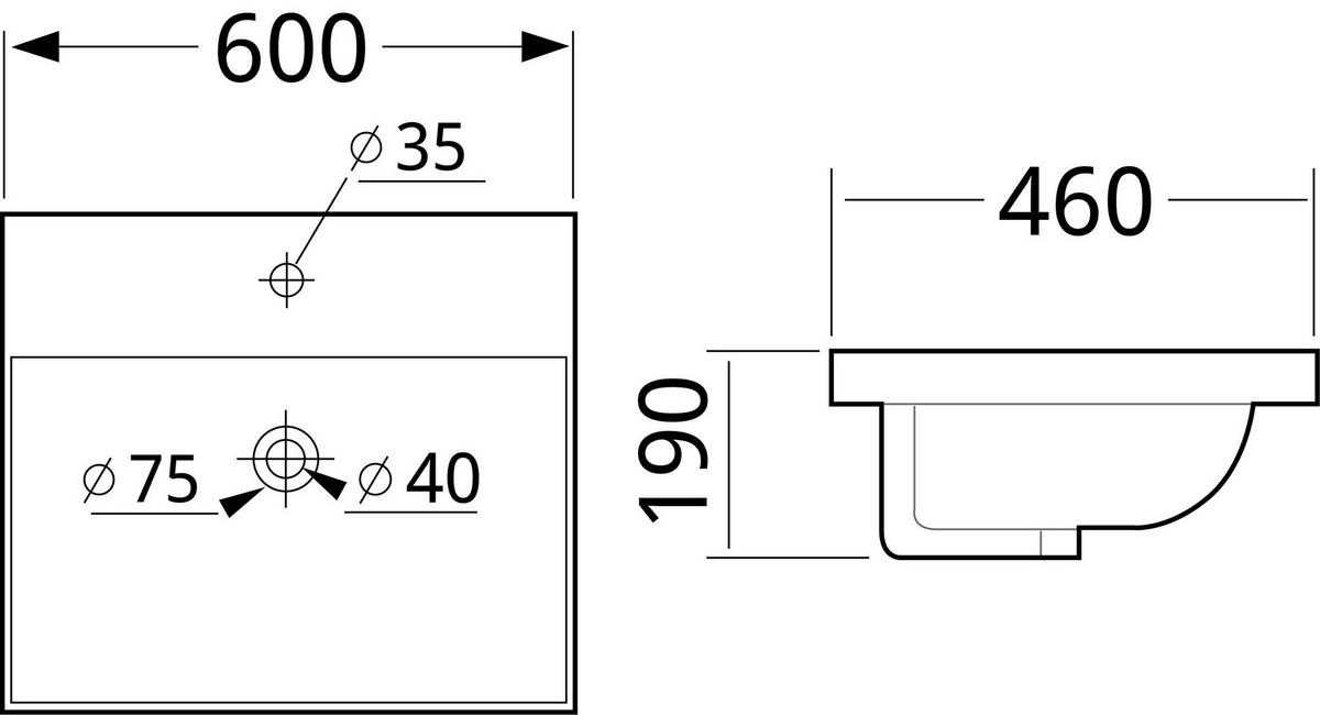 WASCHTISCHKOMBI Fellini, Graphitfarben B: 60cm - Graphitfarben/Weiß, Basics, Holzwerkstoff/Stein (60cm) - MID.YOU
