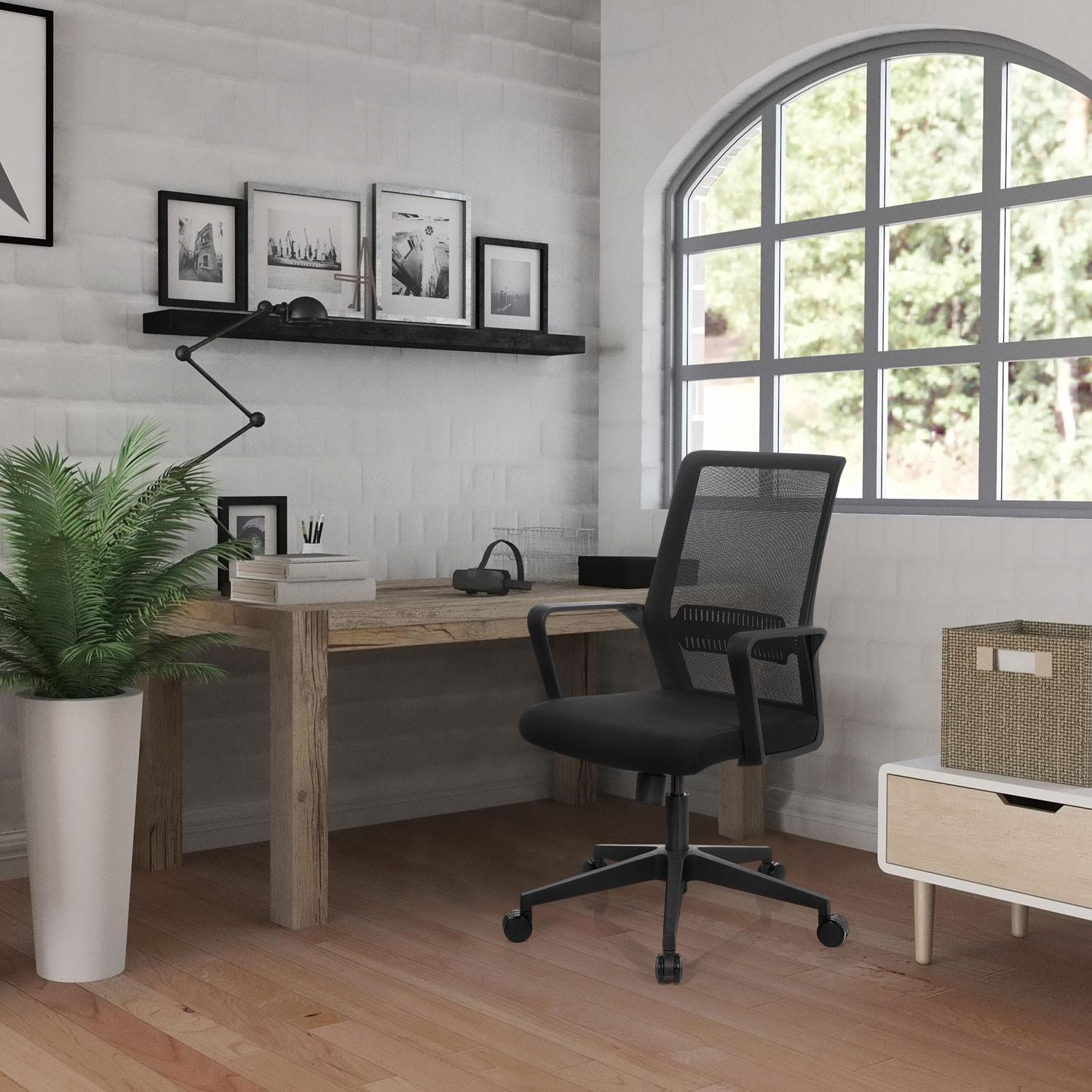 Bürostuhl Preston Schwarz - Schwarz, Basics, Kunststoff/Textil (58/110/52cm) - MID.YOU