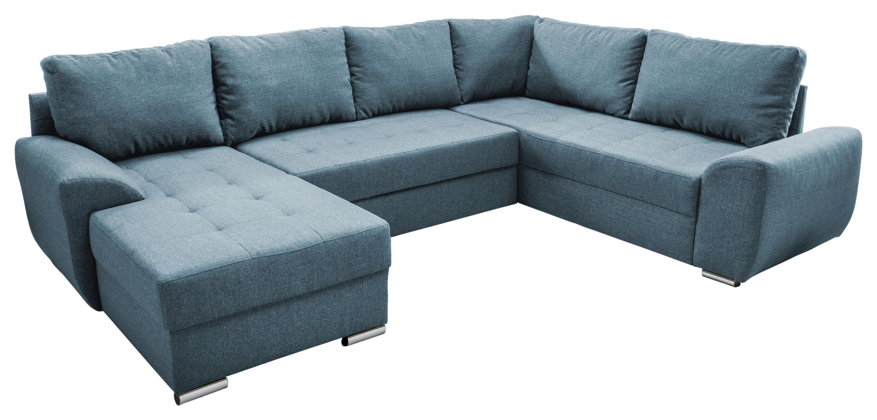 Wohnlandschaft mit Schlaffunktion Sinja - Chromfarben/Blau, KONVENTIONELL, Textil (156/292/218cm) - Livetastic