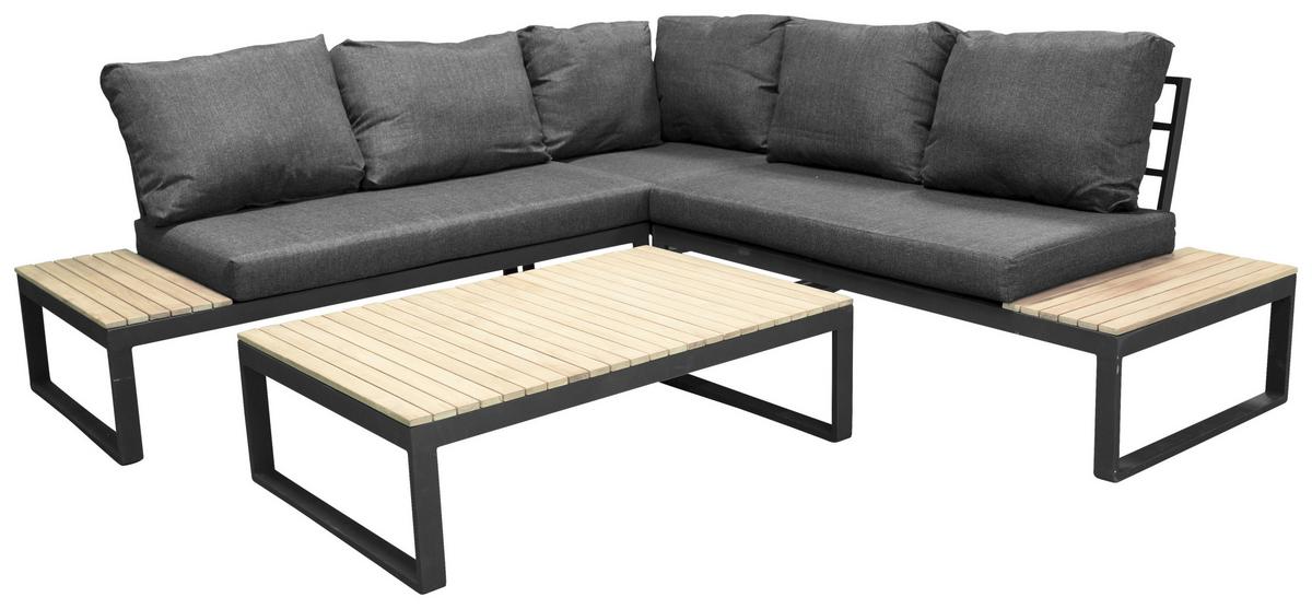 Loungegarnitur Panama - Dunkelgrau/Grau, KONVENTIONELL, Holz/Textil (225/225cm) - Gardenson