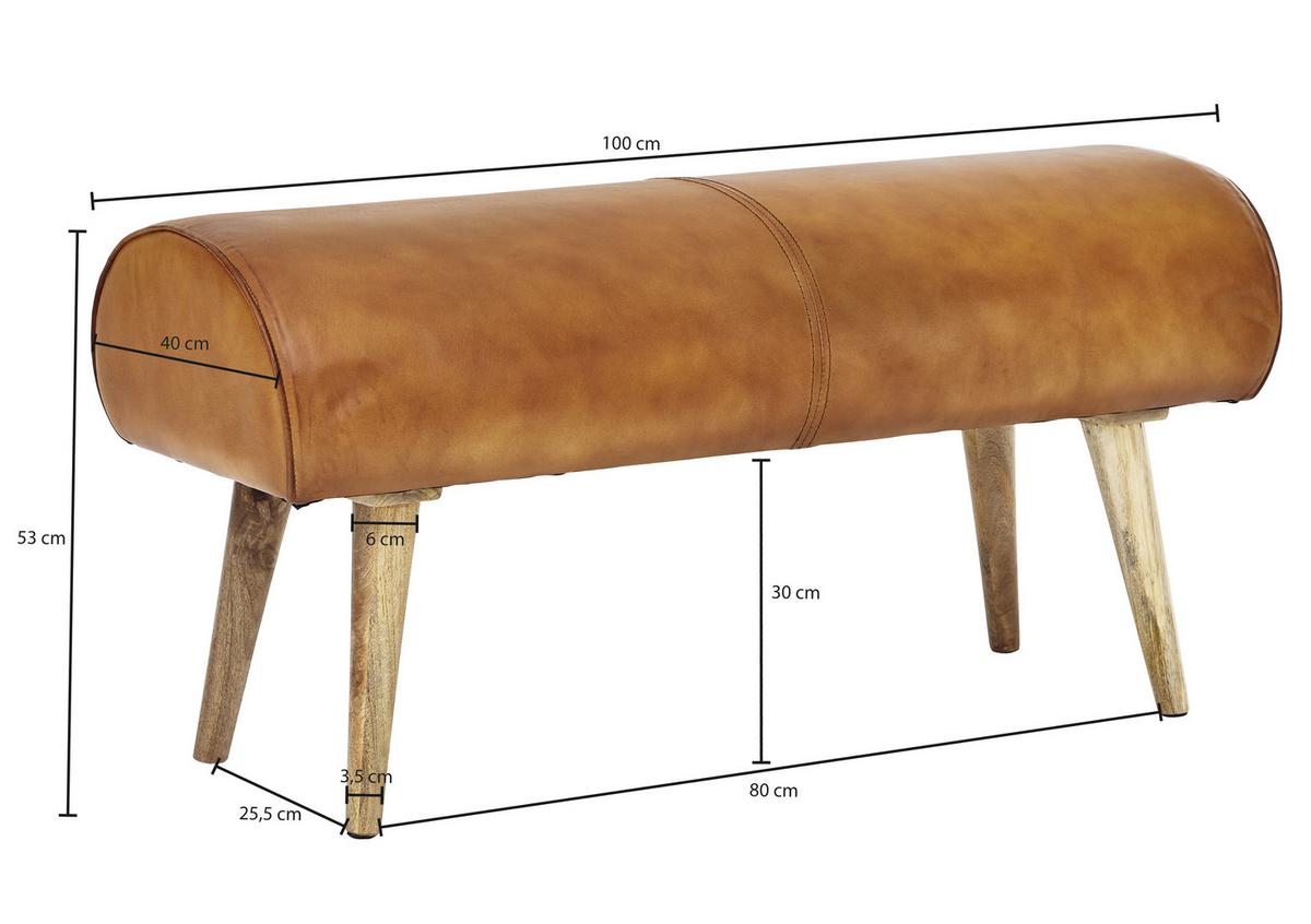 Lavice hnědá - přírodní barvy/hnědá, Moderní, dřevo/kůže (100/53/40cm) - MID.YOU