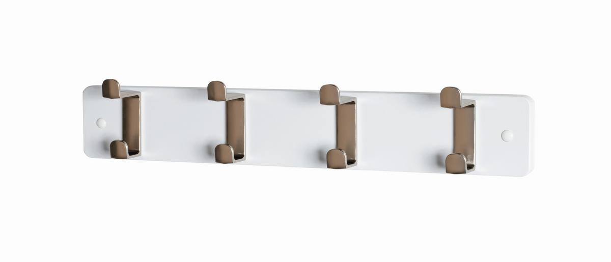 Lišta s háčikmi Freddy 4, biela - biela/farba ušľachtilej ocele, Konventionell, kov/kompozitné drevo (45/7/6cm) - Mömax