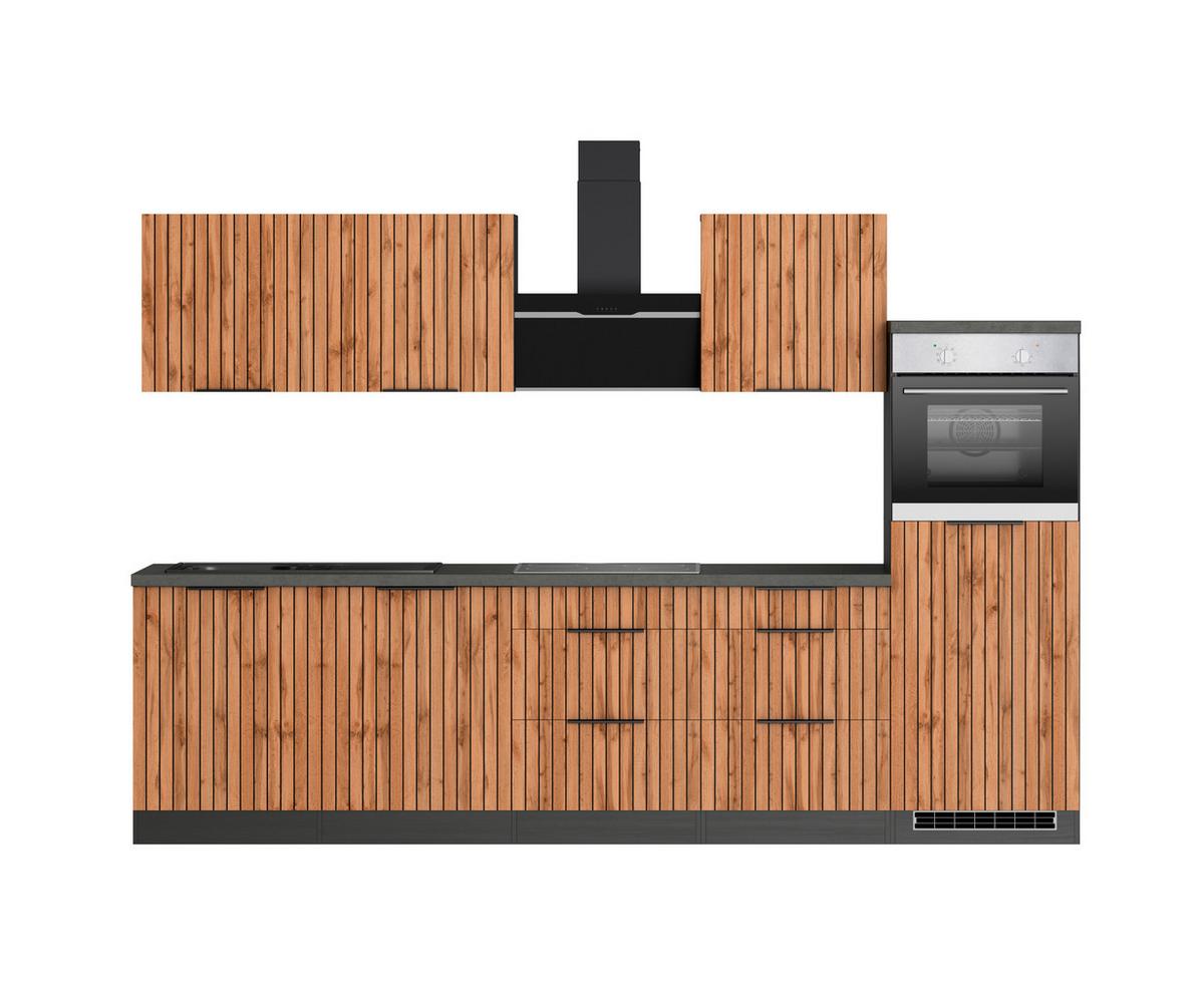 Küchenblock Liverpool Graphit/eiche Dekor B: 300 Cm - Schieferfarben/Eiche Wotan, Basics, Holzwerkstoff (300cm) - Held