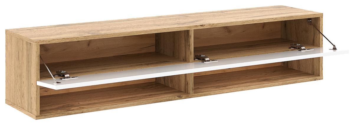 Lowboard Derby 140 - Weiß Hochglanz/Eiche Wotan, Design, Holzwerkstoff (140/31,5/32,5cm) - Livetastic