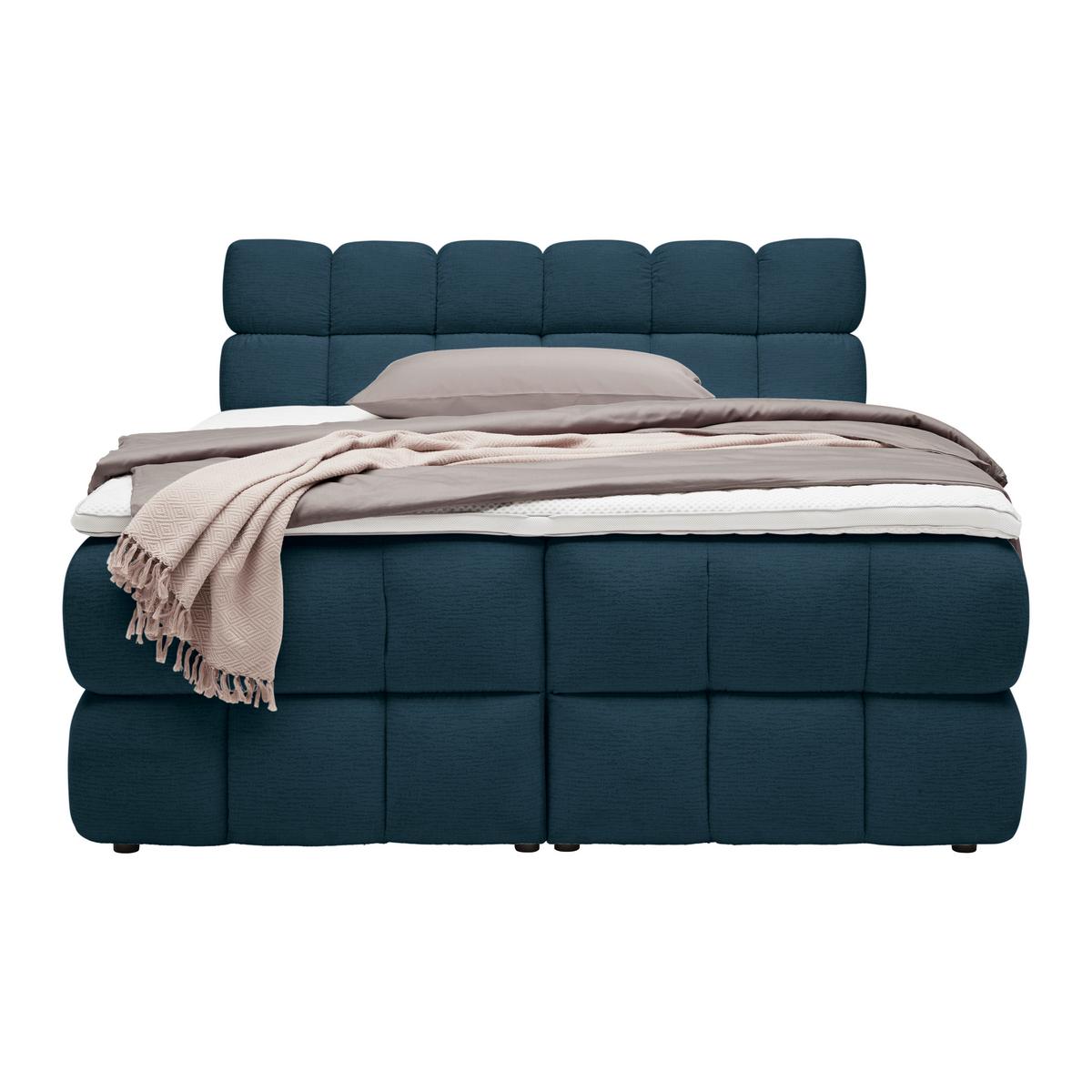 Boxspring postel BUBBLE BOX 180/200 cm, modrá - modrá/černá, Konvenční, kov/dřevo (180/200cm) - Premium Living