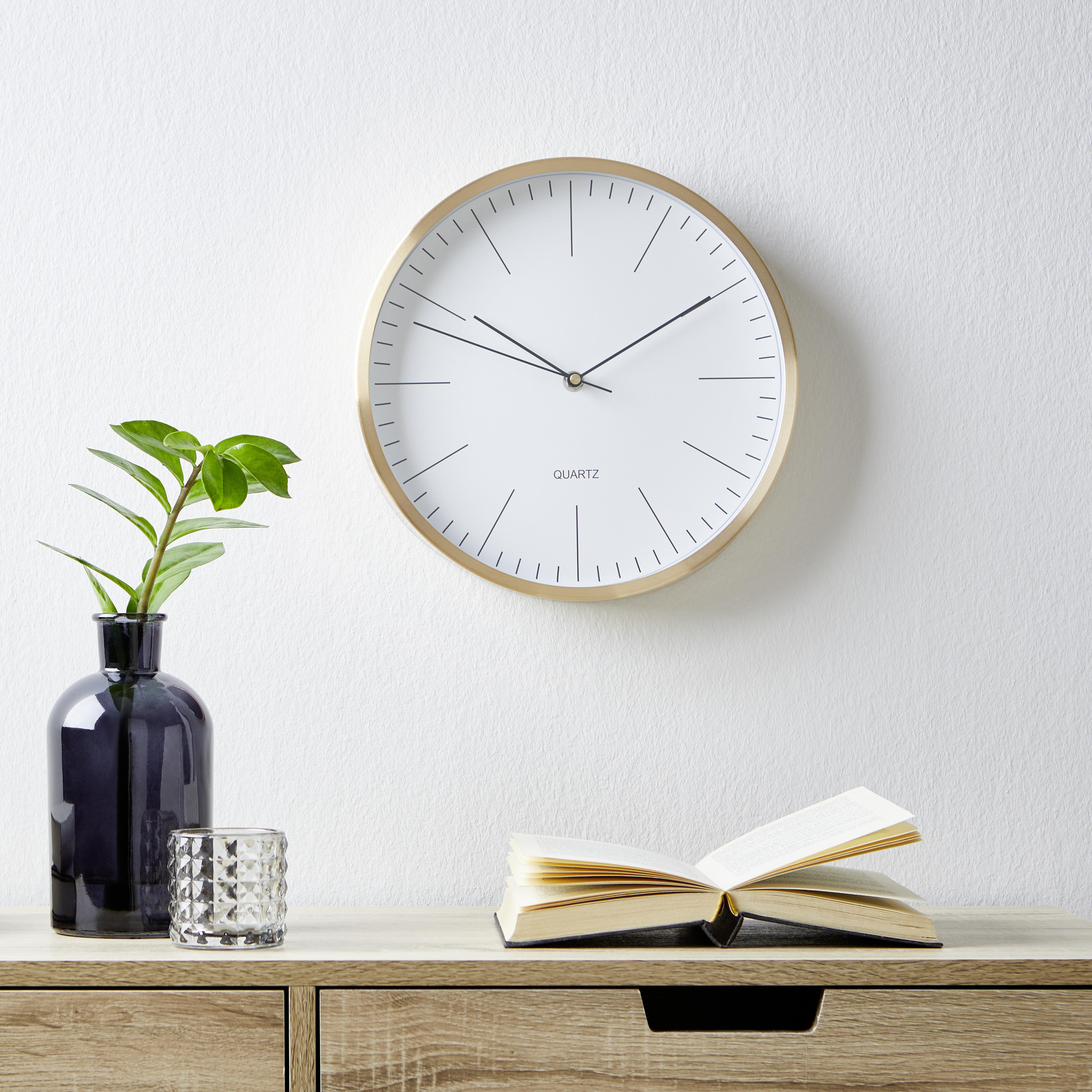 Nástěnné Hodiny Rena - bílá/barvy zlata, Moderní, kov/sklo (29,6cm) - Bessagi Home
