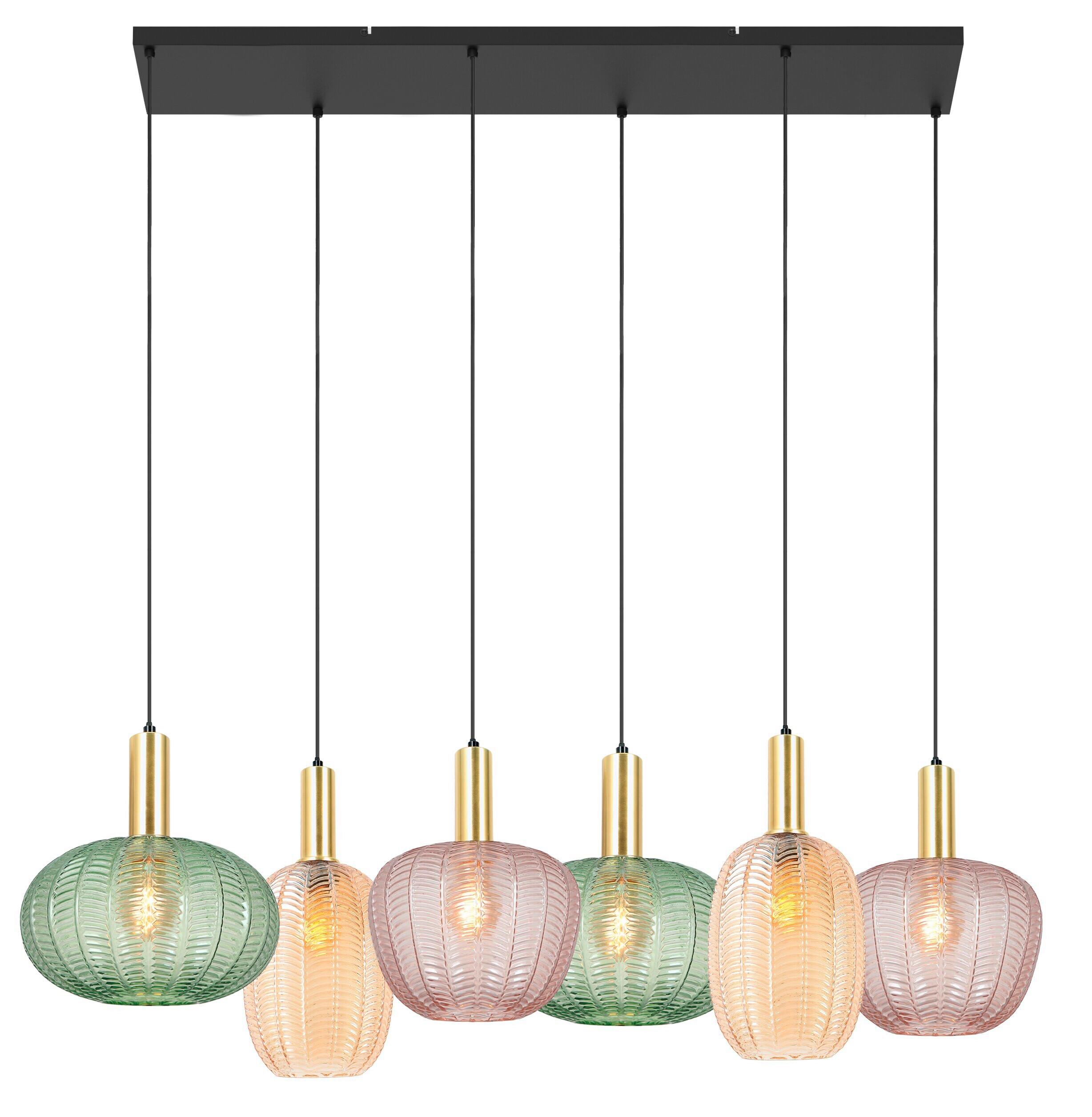 Hängeleuchte Bunti - Pink/Goldfarben, MODERN, Glas/Metall (119.5/46/120cm)
