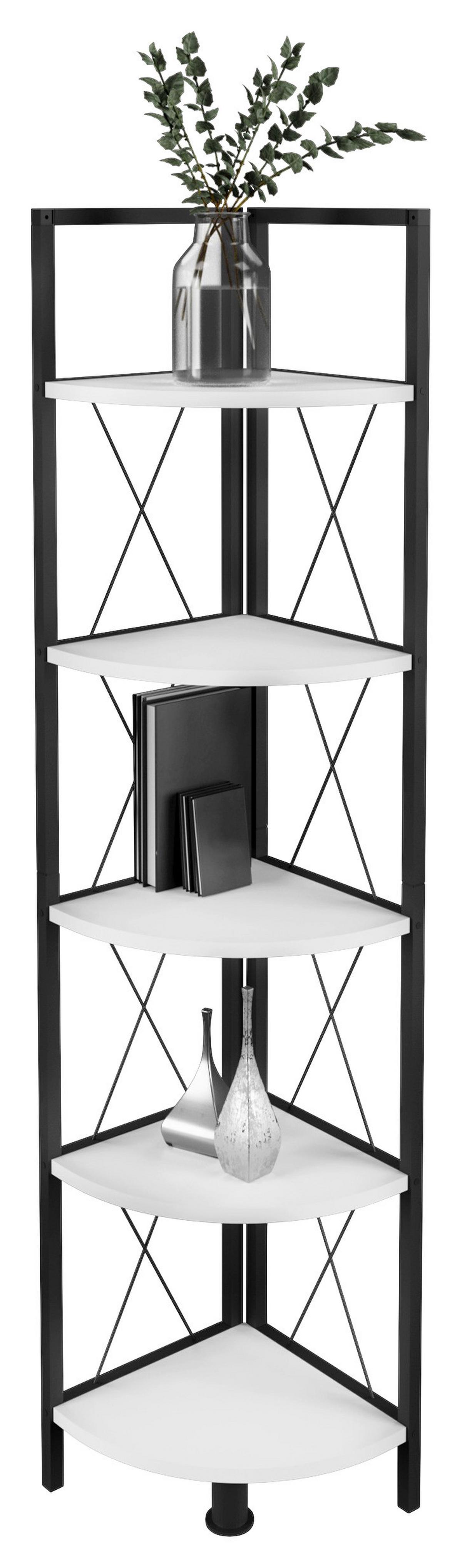 ROHOVÝ REGÁL INSASI 5 ECKREGAL - čierna/biela, Design, kov/kompozitné drevo (34/160/34cm) - MID.YOU