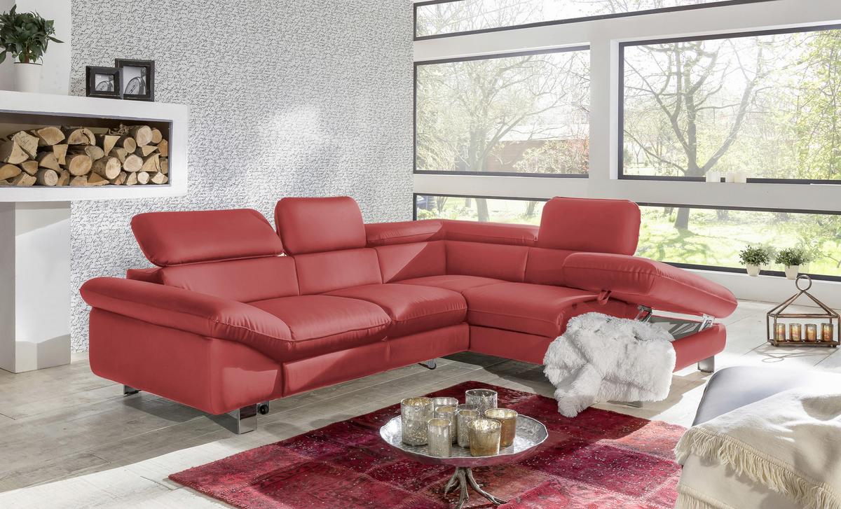 Ecksofa Mit Schlaffunktion Driver Rot Lederlook - Chromfarben/Rot, MODERN, Textil (266/214cm) - MID.YOU