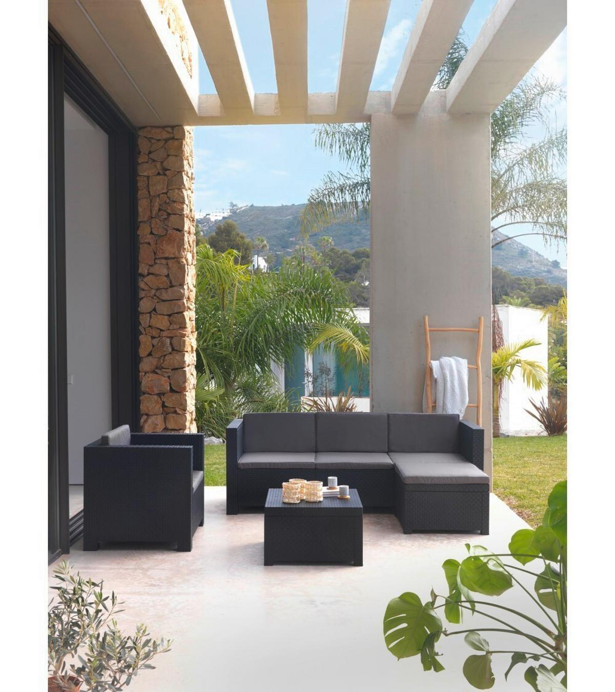 Loungegarnitur 3-tlg Manhattan Aus Kunststoff Mit Kissen - Anthrazit, Basics, Kunststoff (160/80/60cm) - Gardenson