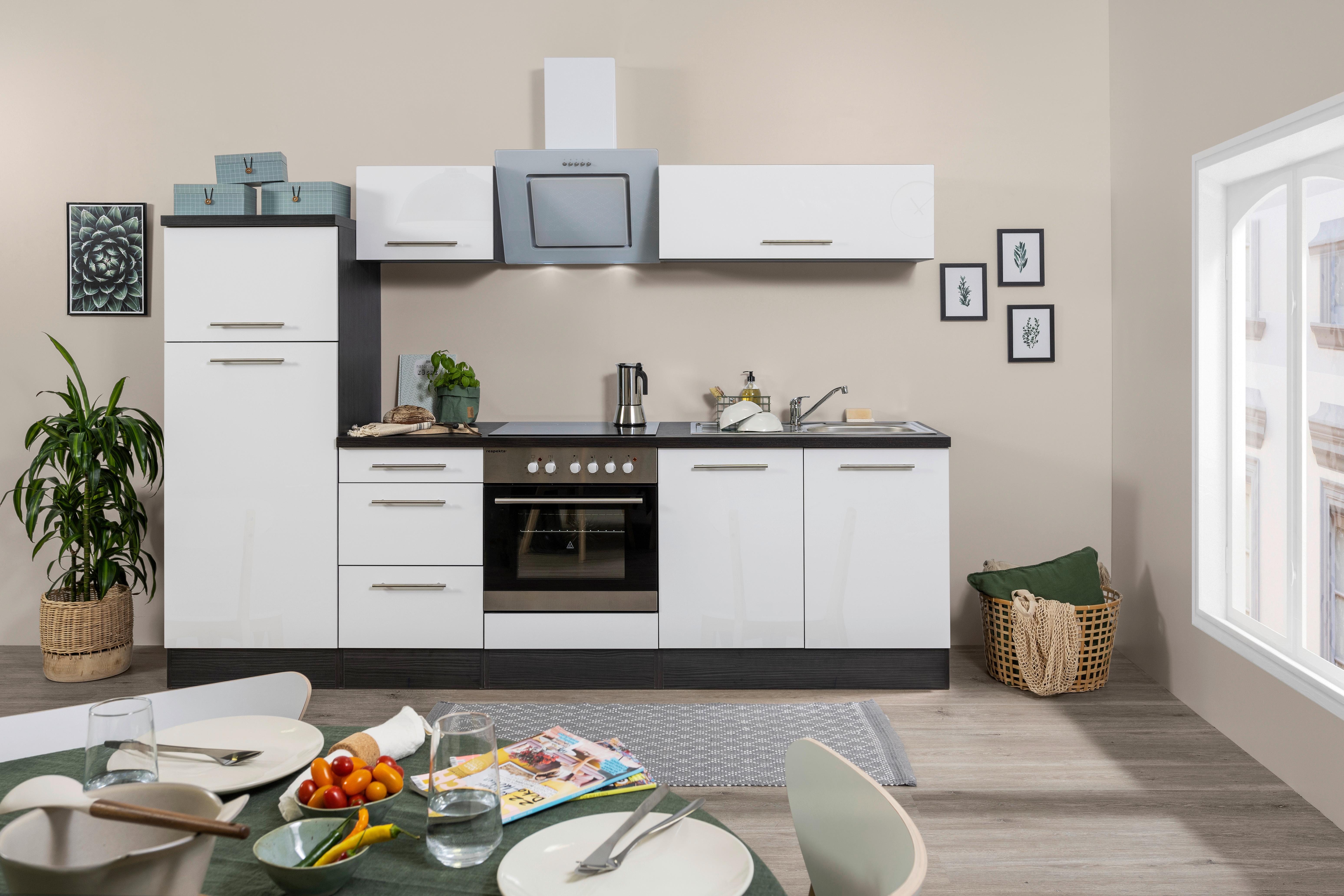Küchenzeile mit Geräten 270 cm Weiß/Grau - Weiß/Grau, KONVENTIONELL, Holzwerkstoff (270cm) - Respekta
