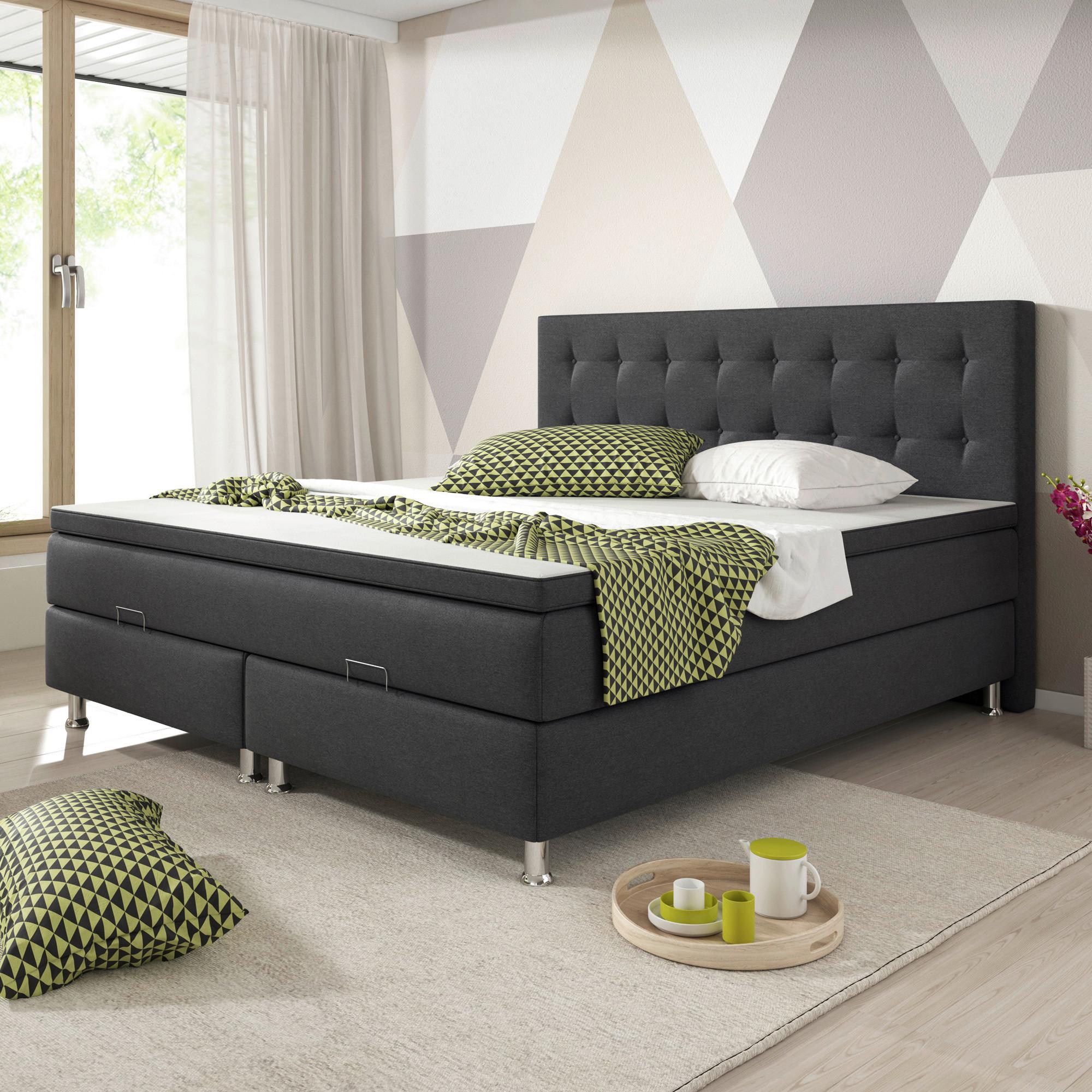 Boxspringbett Mit Topper 180x200 Cm Köln-Bk - Anthrazit/Silberfarben, KONVENTIONELL, Textil (180/200cm) - MID.YOU