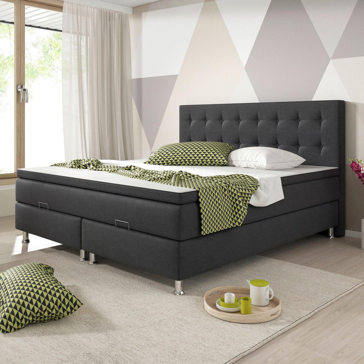 Boxspringbett Mit Topper 180x200 Cm Köln-Bk - Anthrazit/Silberfarben, KONVENTIONELL, Textil (180/200cm) - MID.YOU