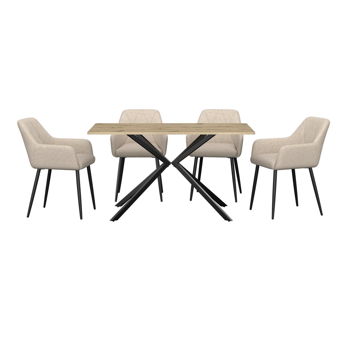 Esstisch Nils 140 Eiche Artisan Dekor, B: 140cm - Eichefarben/Schwarz, Trend, Holzwerkstoff/Metall (140/80/76cm)
