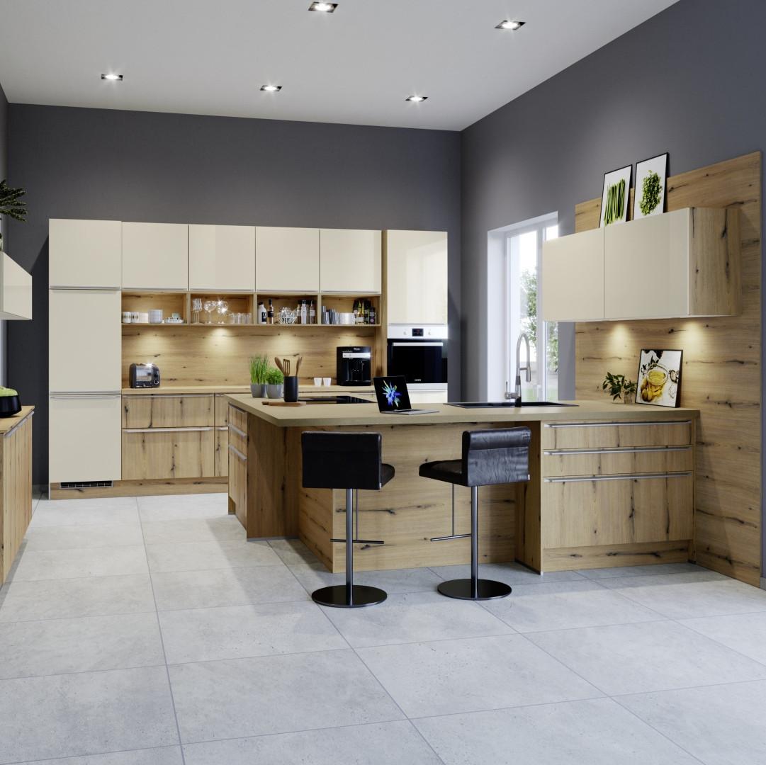 Einbauküche Plan/star Frei Planbar Holz Design - Kaschmir/Eichefarben, MODERN, Holzwerkstoff - Express
