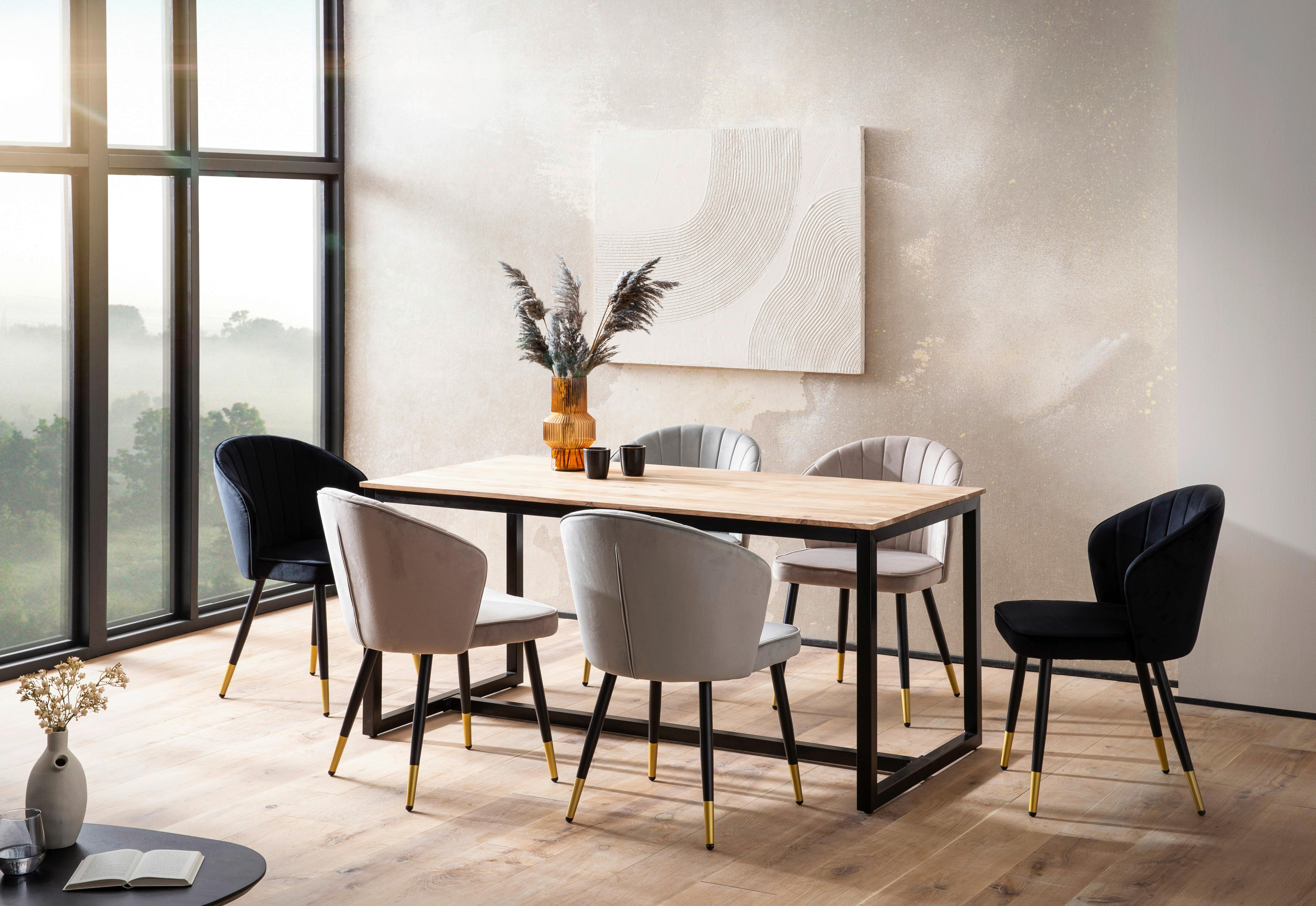 Esstisch Akaziefarben L: 200 cm - Schwarz/Akaziefarben, Design, Holz/Metall (200/100/76cm) - MID.YOU