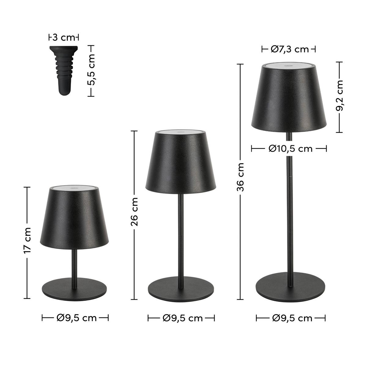 STOLNÍ LAMPA NA BATERIE NOEMI - černá, Konvenční, kov/plast (10,5/17-36cm) - Mömax