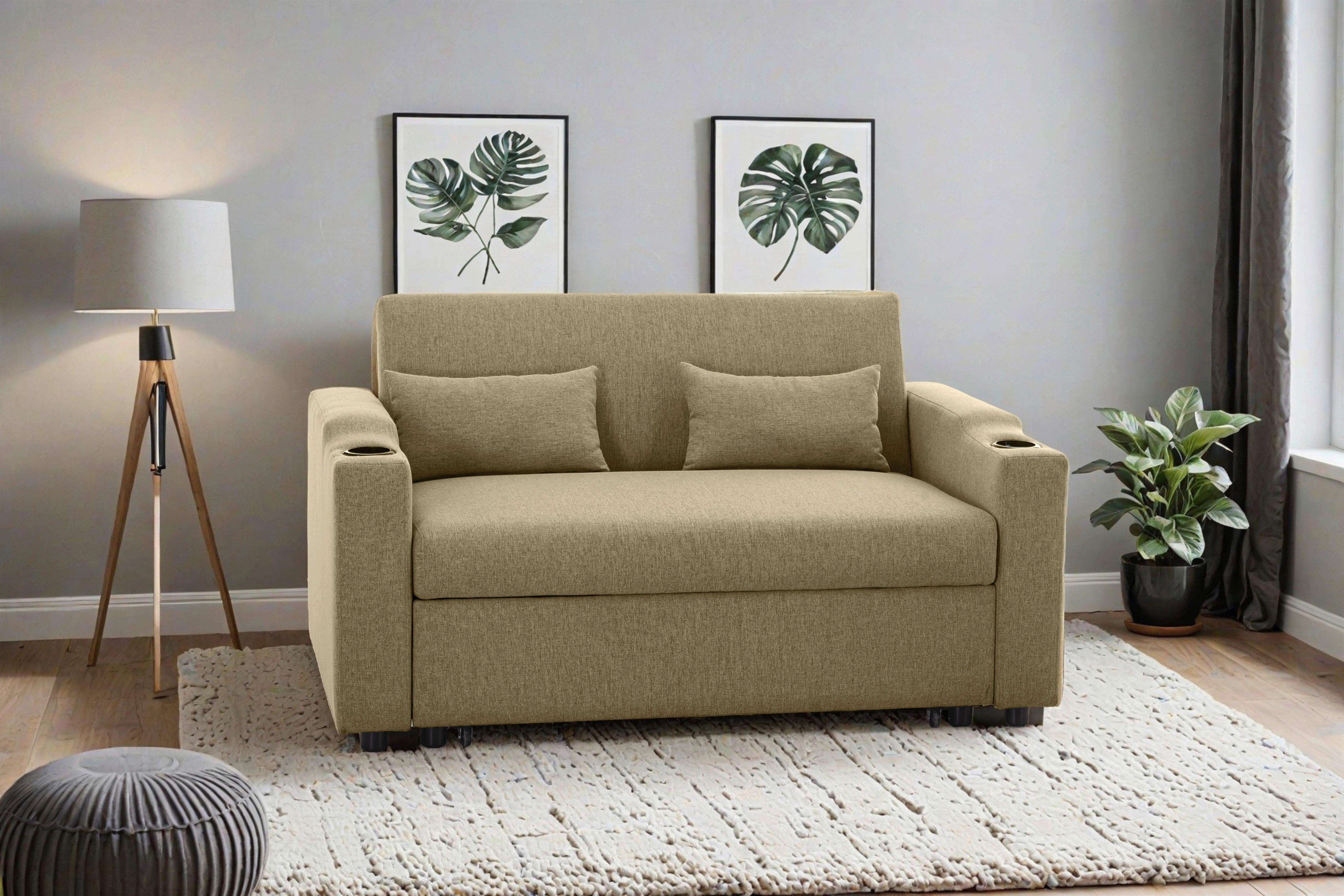 Schlafsofa Athen Khaki B: 150 cm - Khaki/Schwarz, Basics, Textil/Metall (150/91/85cm) - P & B