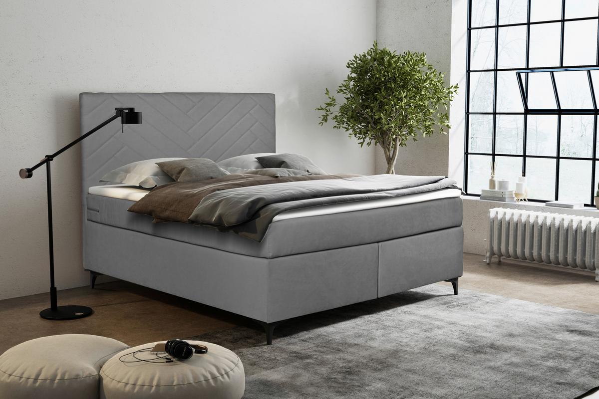 Boxbett Mit Topper 160x200 Cm Evan - Schwarz/Grau, Basics, Holz/Textil (160/200cm) - P & B