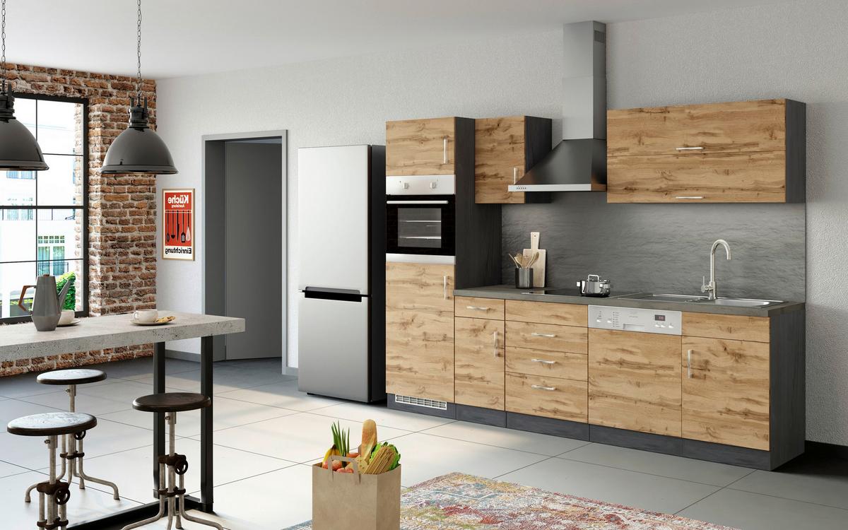 Küchenzeile Sorrento Mit Geräten B: 270 cm Eichefarben - Schieferfarben/Eiche Wotan, MODERN, Holzwerkstoff (270cm) - Held