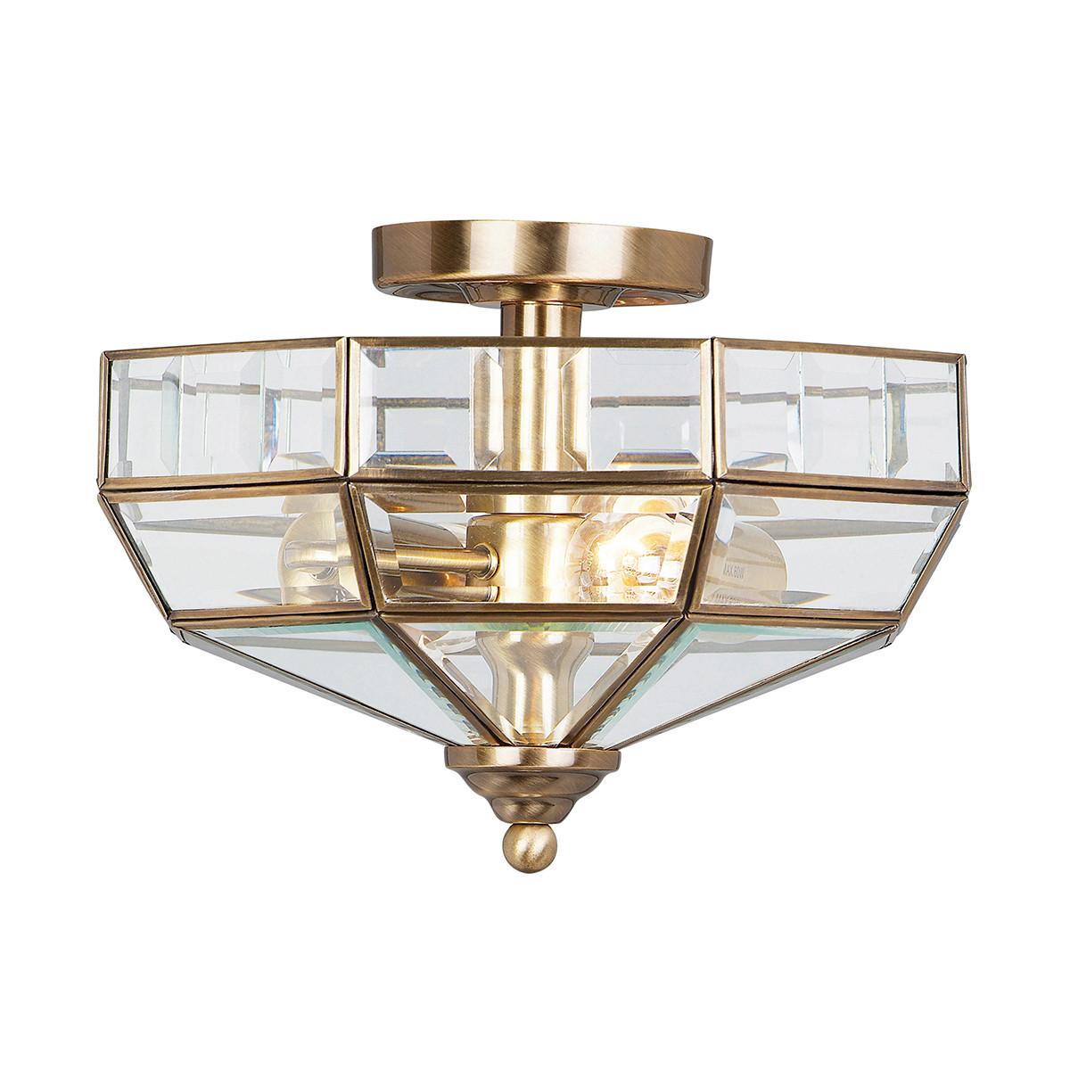 Deckenleuchte Park Ø 32 cm 2-flammig Antik-Style - Messingfarben, Natur, Glas/Metall (32/23cm) - Elstead Lighting