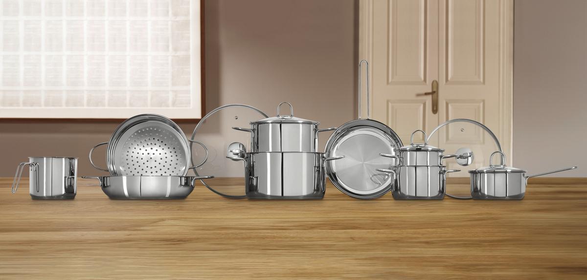 Kochtopfset Jörg 14 Tlg. Edelstahl, Mit Deckel - Klar/Edelstahlfarben, KONVENTIONELL, Glas/Metall - James Wood