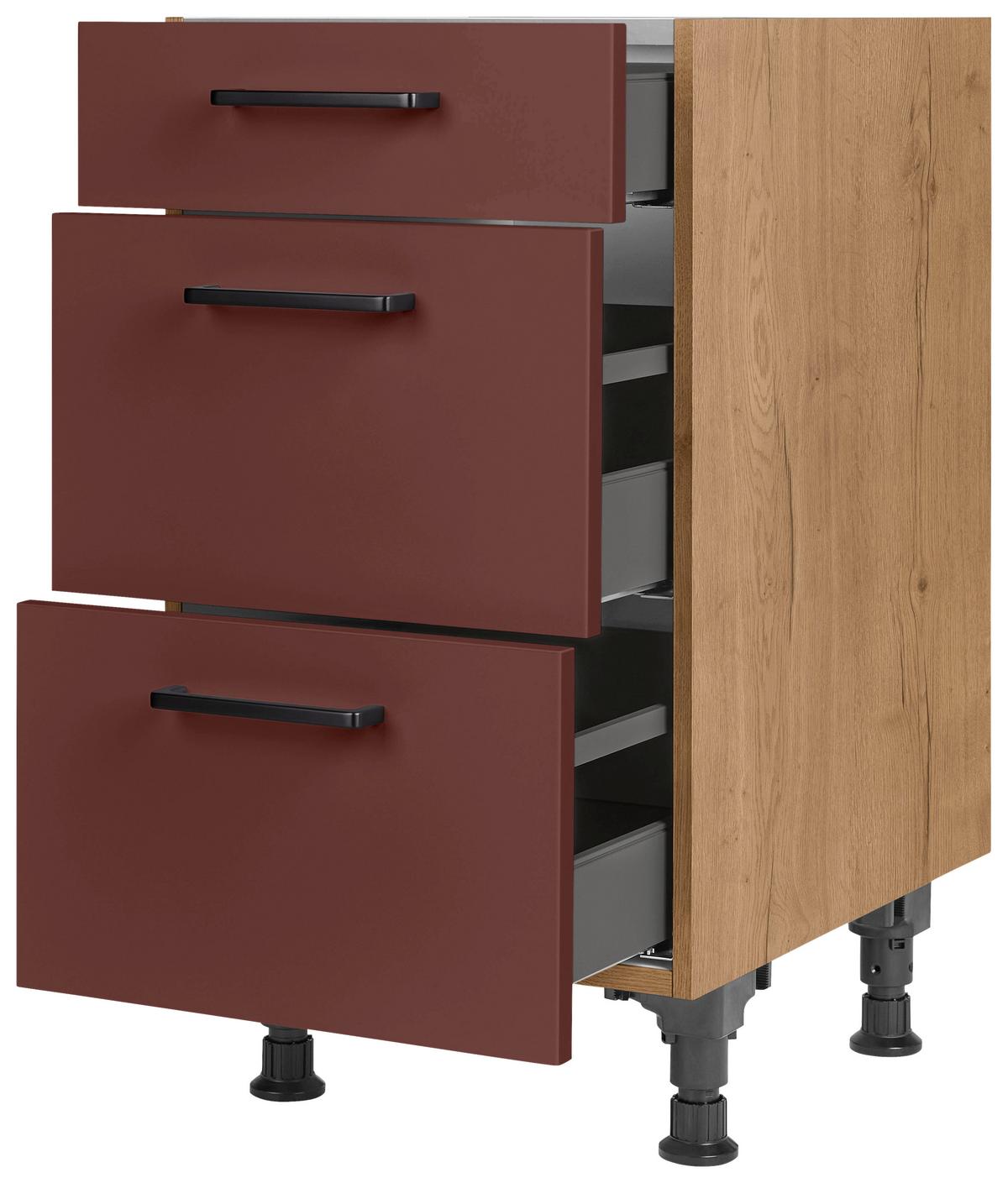 Schubkastenunterschrank Easytouch - Eichefarben/Rot, MODERN, Holzwerkstoff (45/87/56cm) - Nobilia