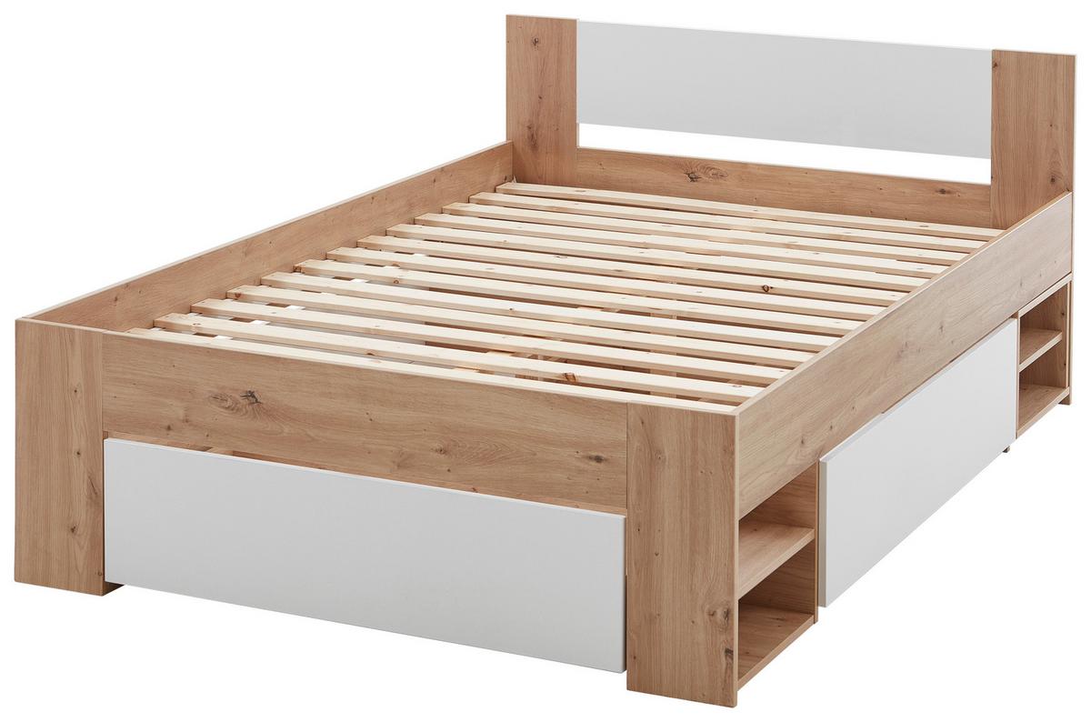 Stauraumbett M. Bettladen 140x 200cm Azurro Weiß/eiche - Eiche Artisan/Weiß, MODERN, Holzwerkstoff (140/200cm)