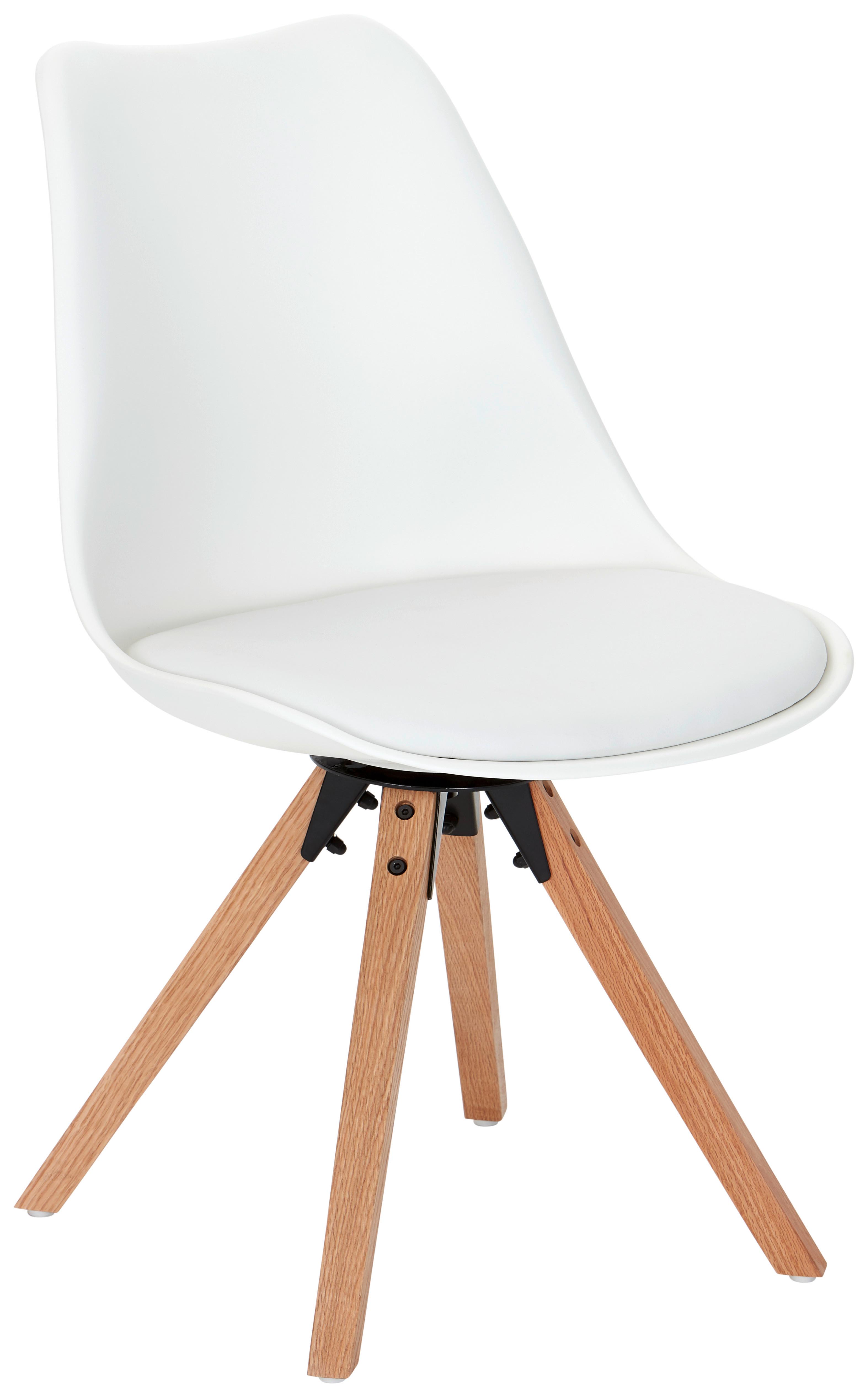 Schalenstuhl Malmö Weiß Lederlook drehbar - Eichefarben/Weiß, MODERN, Holz/Kunststoff (56/85/49cm) - Luca Bessoni