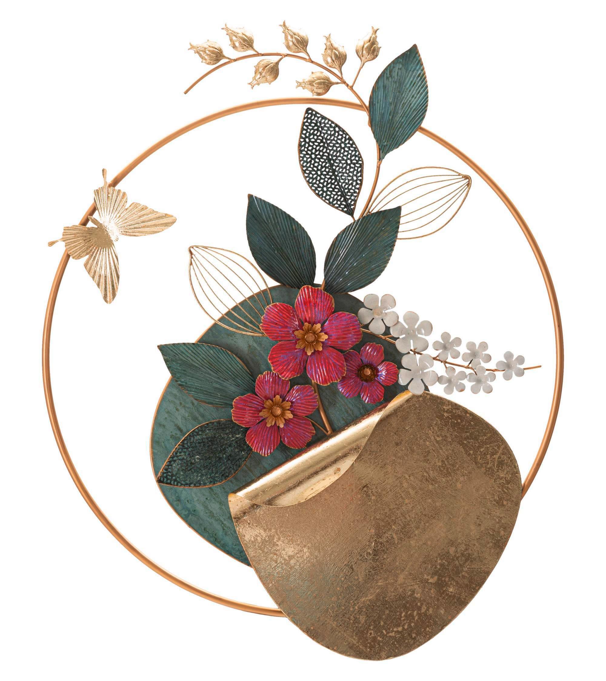 Wanddeko Gard Gold/grün/weiß/rosa B: 67 Cm - Goldfarben/Rosa, Basics, Metall (67/74/8cm)