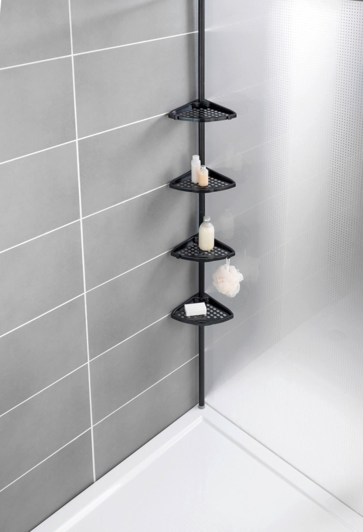 Badezimmerrregal Mit 4 Ablageflächen 19,5 cm Schwarz - Schwarz, KONVENTIONELL, Metall (19,5/85/26cm) - Wenko