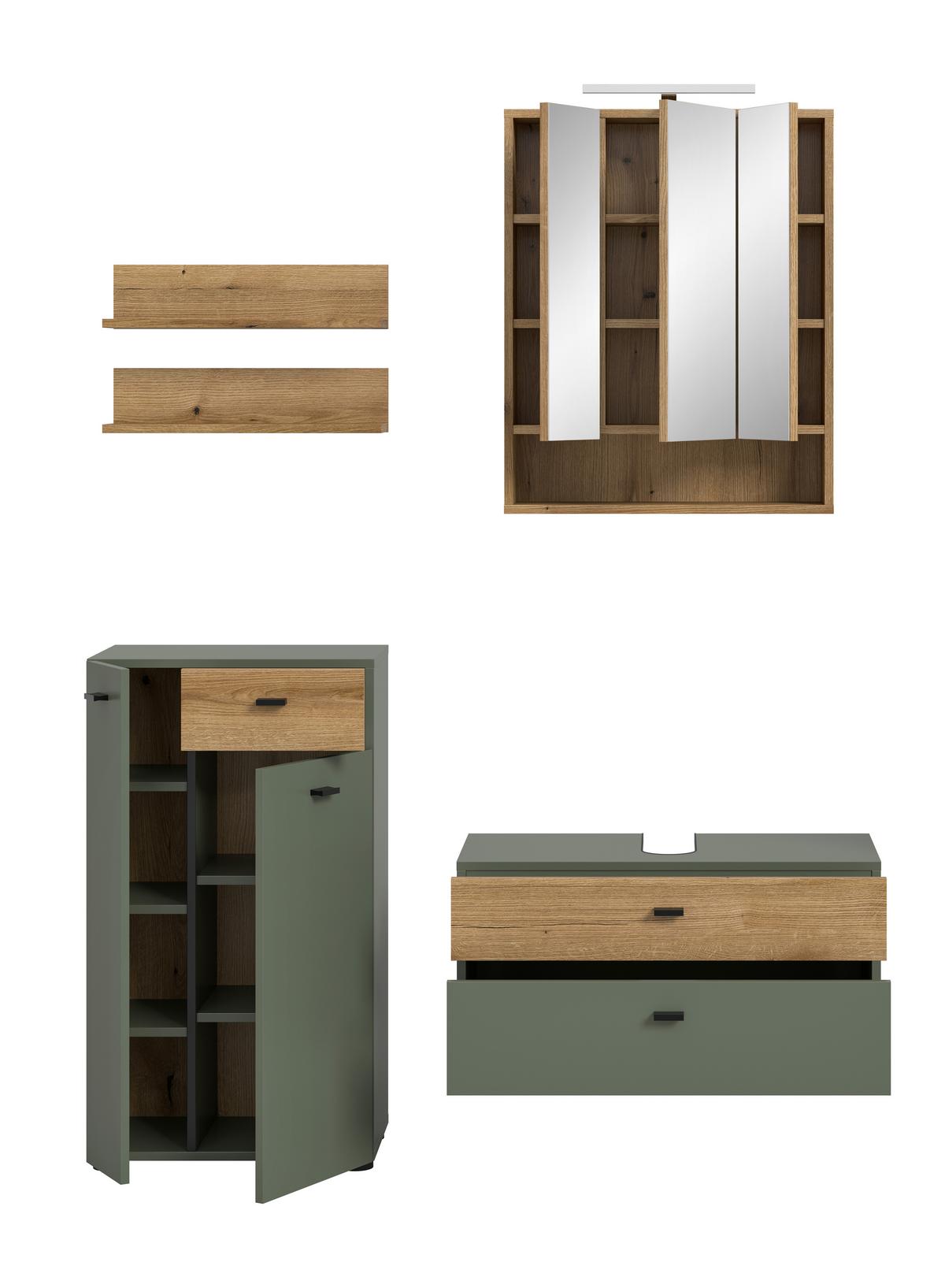 Badezimmer Aqua Grün/Eichefarben B: 126cm - Eichefarben/Schwarz, Trend, Glas/Holzwerkstoff (126cm) - MID.YOU