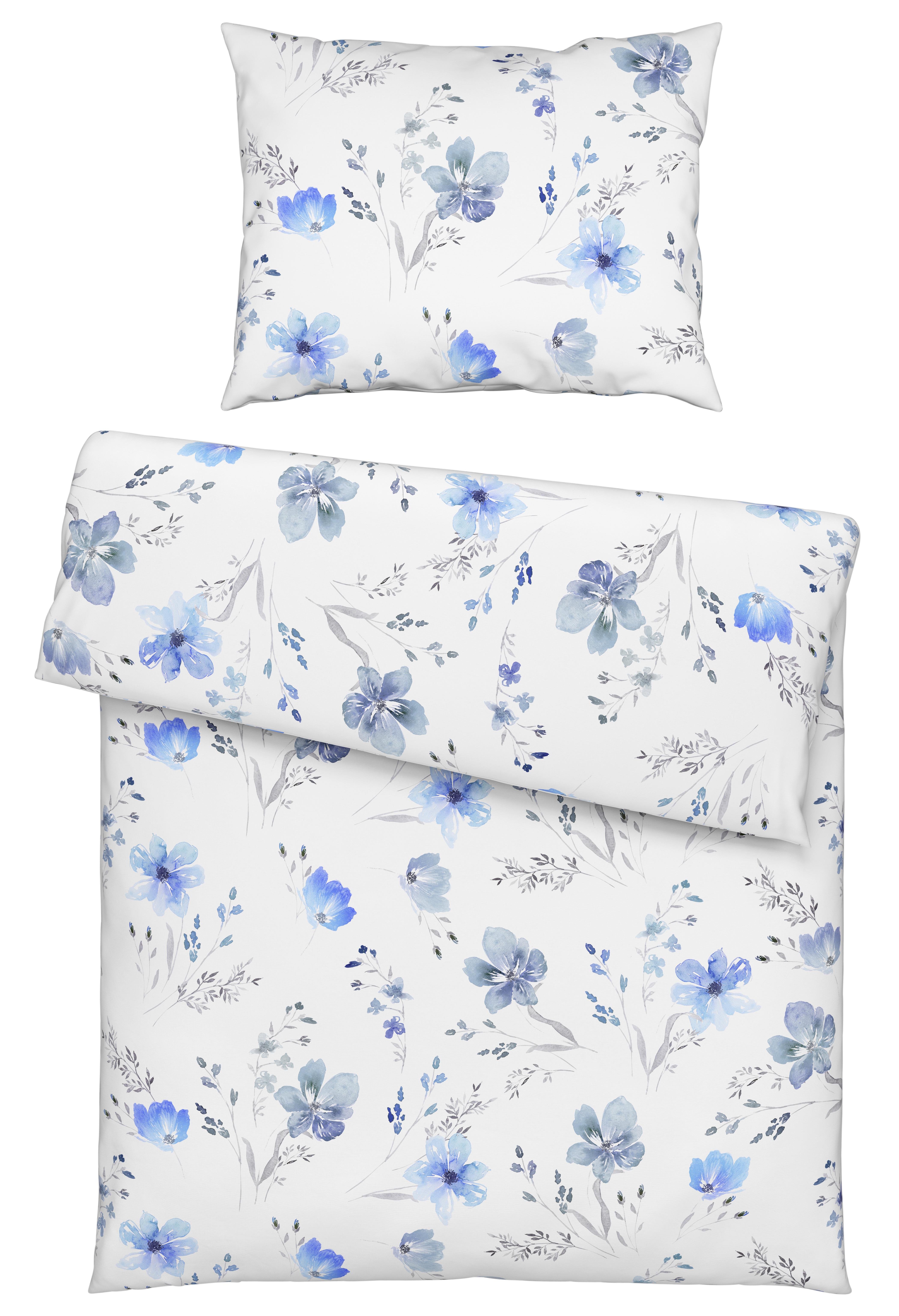 Renforce Bettwäsche 140x200 cm Flower Baumwolle Blau - Blau, ROMANTIK / LANDHAUS, Textil (140/200cm) - James Wood