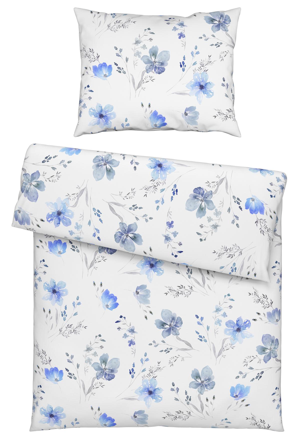 Renforce Bettwäsche 140x200 cm Flower Baumwolle Blau - Blau, ROMANTIK / LANDHAUS, Textil (140/200cm) - James Wood