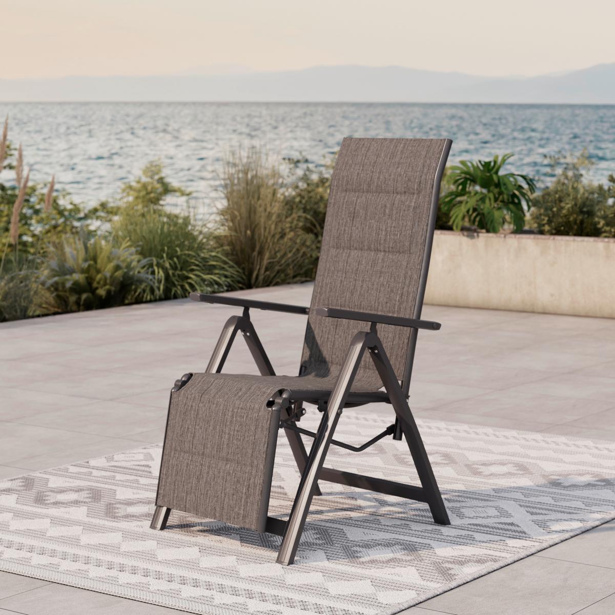 Gartensessel Klappbar Verena Aluminium, Textil - Dunkelgrau, MODERN, Textil/Metall (57/113/68cm) - Beldano