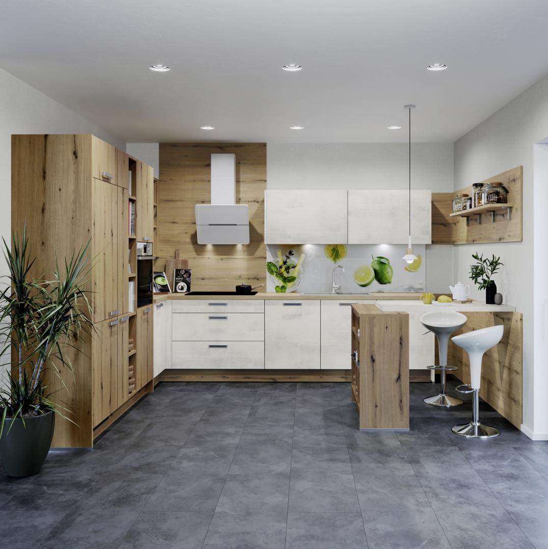 Einbauküche Plan/base Frei Planbar Modernes Design - Eichefarben/Grau, MODERN, Holzwerkstoff - Express
