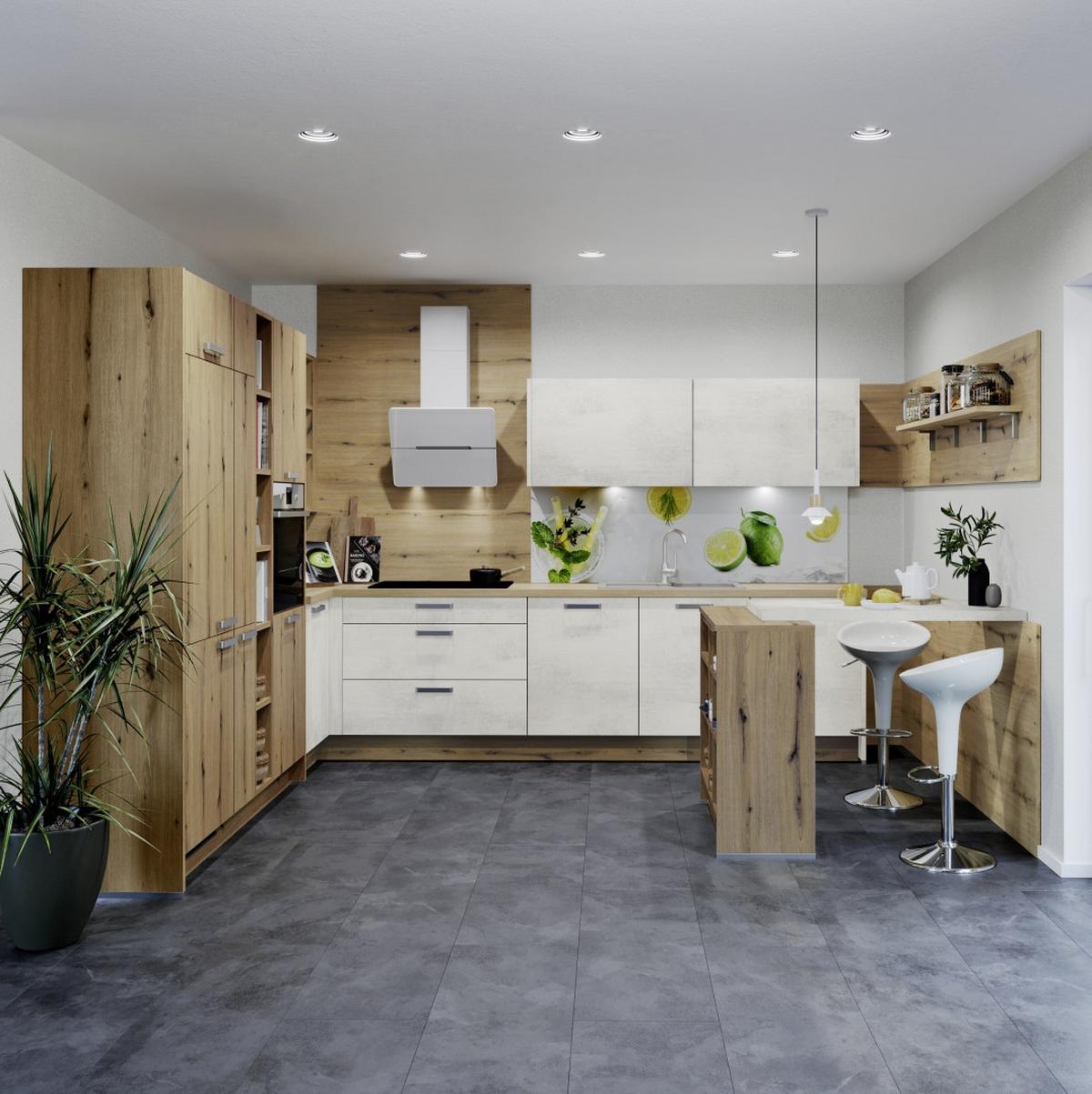 Einbauküche Plan/Base Frei Planbar Modernes Design - Eichefarben/Grau, MODERN, Holzwerkstoff - Express