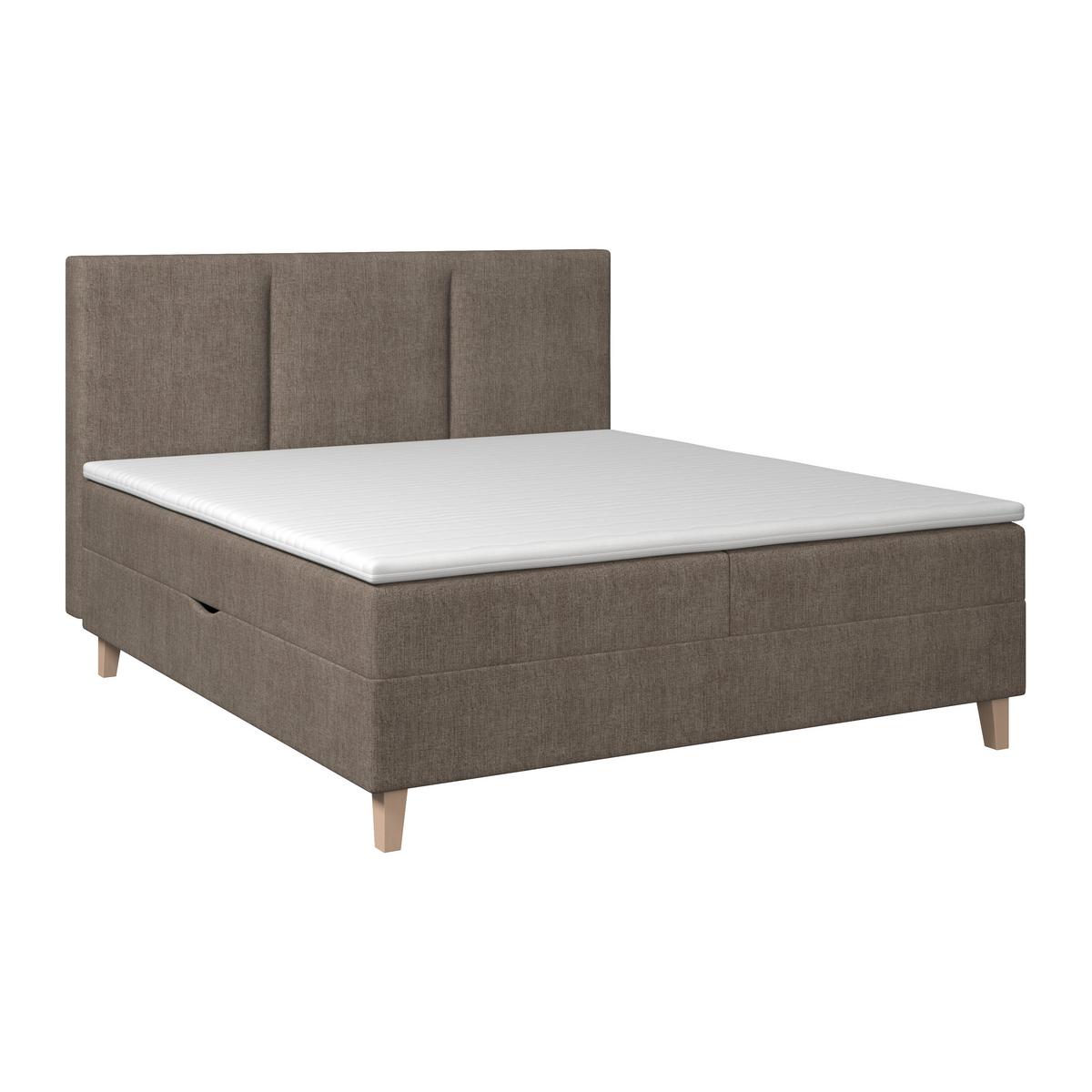 Boxspringová posteľ MONZA 180x200, hnedá - hnedá/farba duba, Modern, drevo/textil (180/200cm) - Bessagi Home