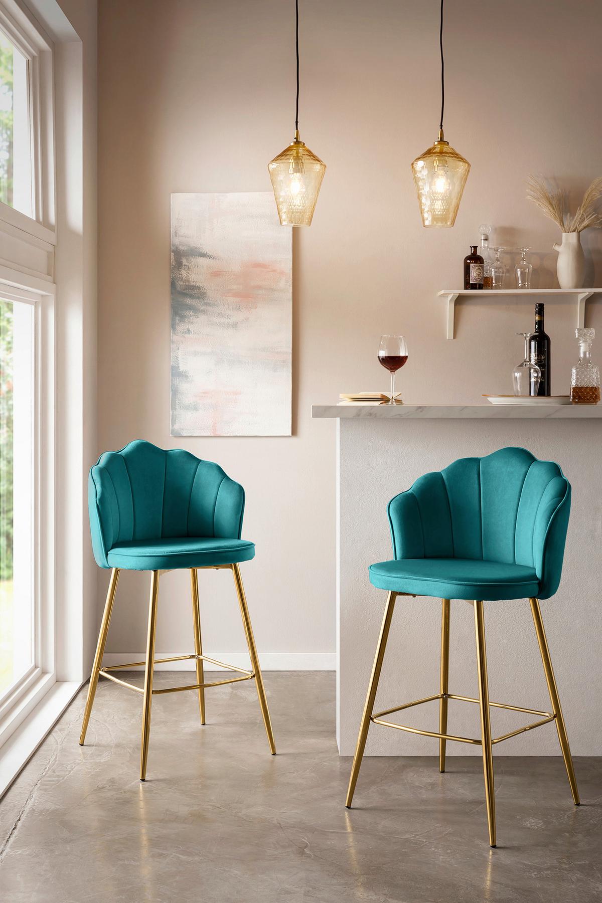 Barhocker-set Grün B: 52 Cm - Goldfarben/Grün, MODERN, Textil/Metall (52/100/54cm) - Livetastic