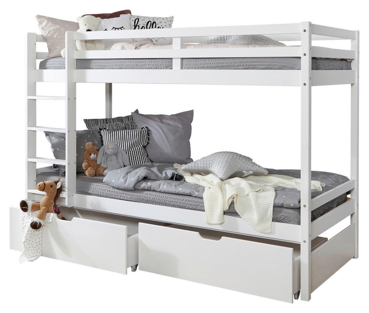 Etagenbett Finn Weiß Kiefer Massiv Mit Leiter - Weiß, MODERN, Holz (90/200cm) - MID.YOU