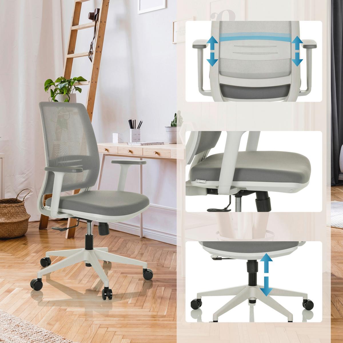 Drehstuhl Profondo Eco W Grau B: 68 cm - Weiß/Grau, MODERN, Kunststoff/Textil (68/100 - 108/55cm) - MID.YOU