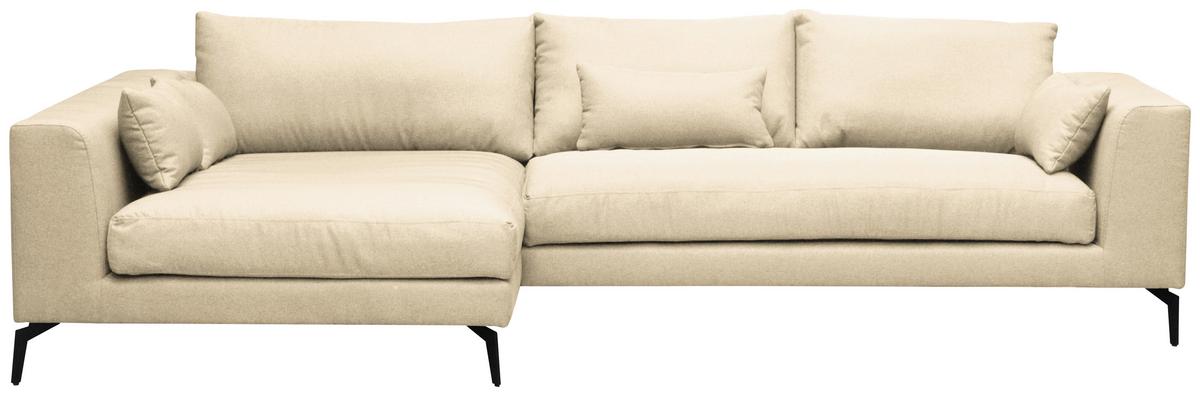 Ecksofa Berlin Webstoff Creme 172x313 Cm - Creme/Schwarz, Design, Textil (172/313cm) - Livetastic