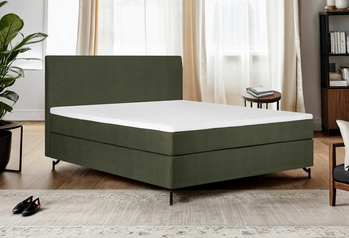 Boxspringbett Linz 140x200 cm D.grün inkl. Topper - Dunkelgrün/Schwarz, MODERN, Textil (140/200cm) - MID.YOU